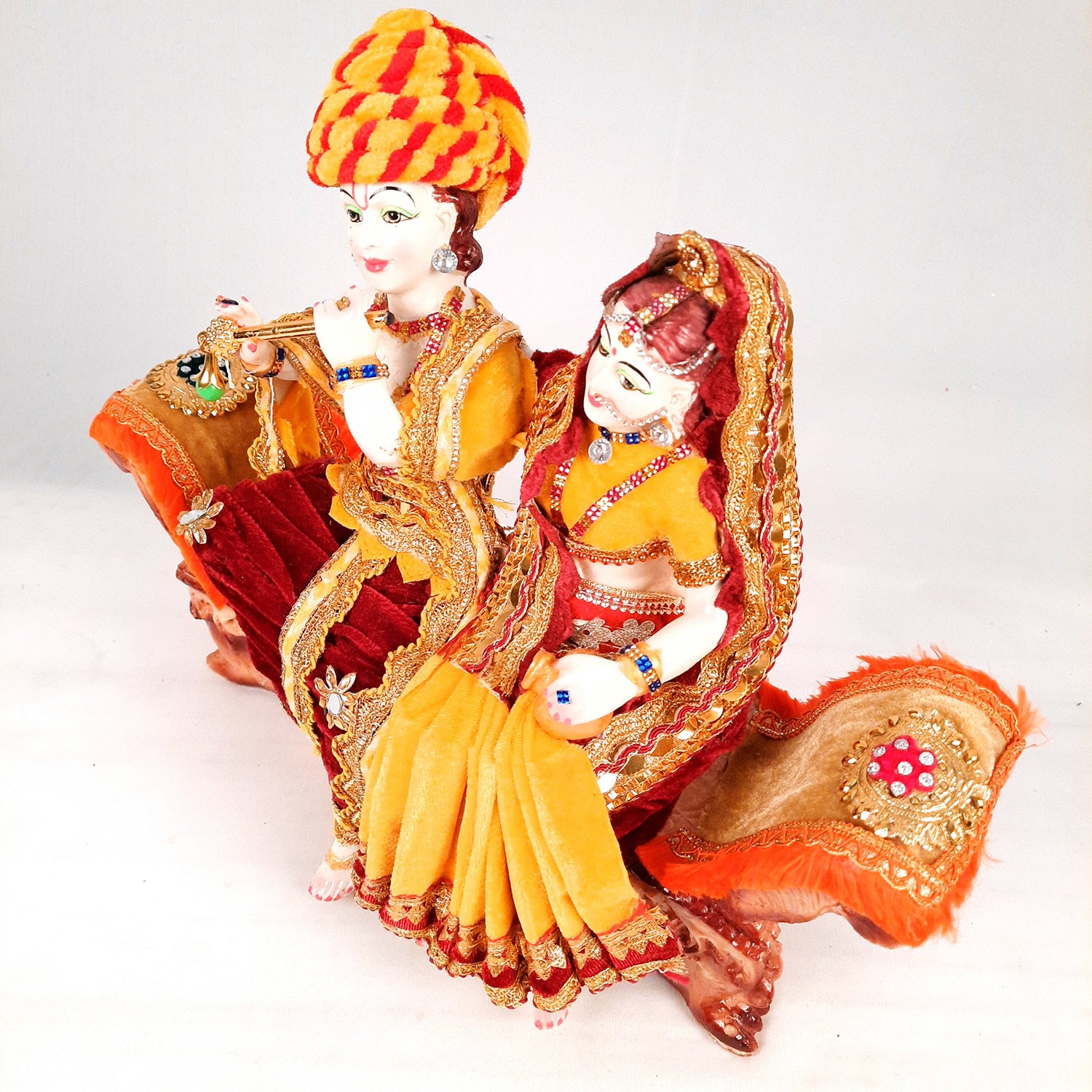 Radha Krishna Idol Statue - Sitting On Couch Design With Premium Finish Murti - for Home Decor, Living Room, Temple, Pooja, Office & Gifts - 12 Inch - apkamart