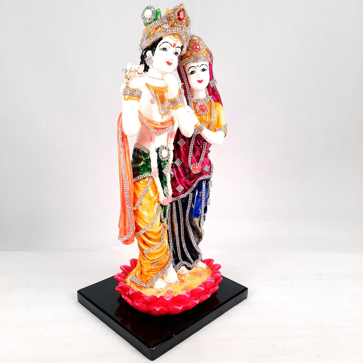 Radha Krishna Idol Statue - Standing On Lotus Design - With Stone Work & Premium Finish Murti - for Home Decor, Living Room, Temple, Pooja, Office & Gifts - 16 Inch - apkamart