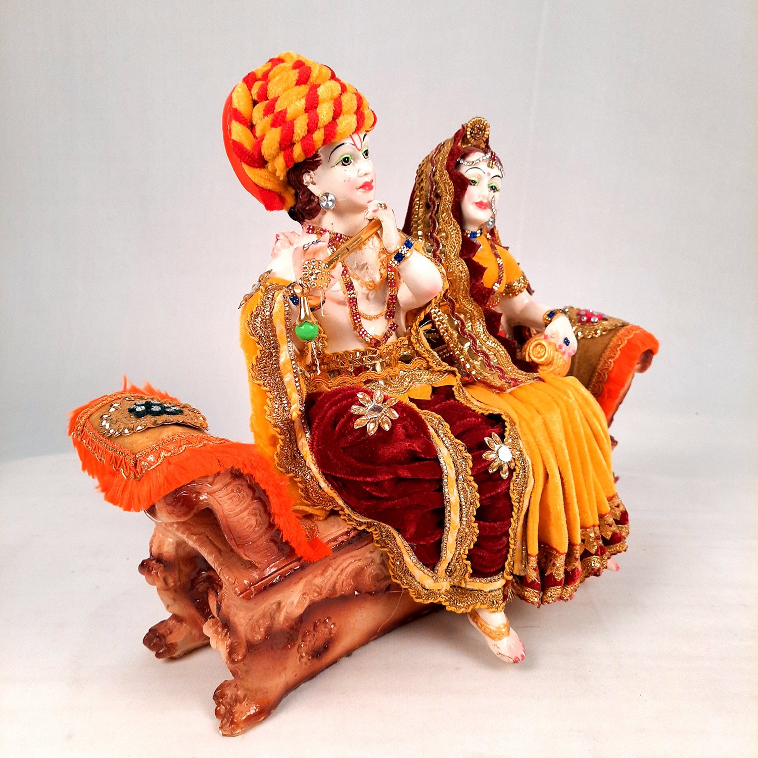 Radha Krishna Idol Statue - Sitting On Couch Design With Premium Finish Murti - for Home Decor, Living Room, Temple, Pooja, Office & Gifts - 12 Inch - apkamart