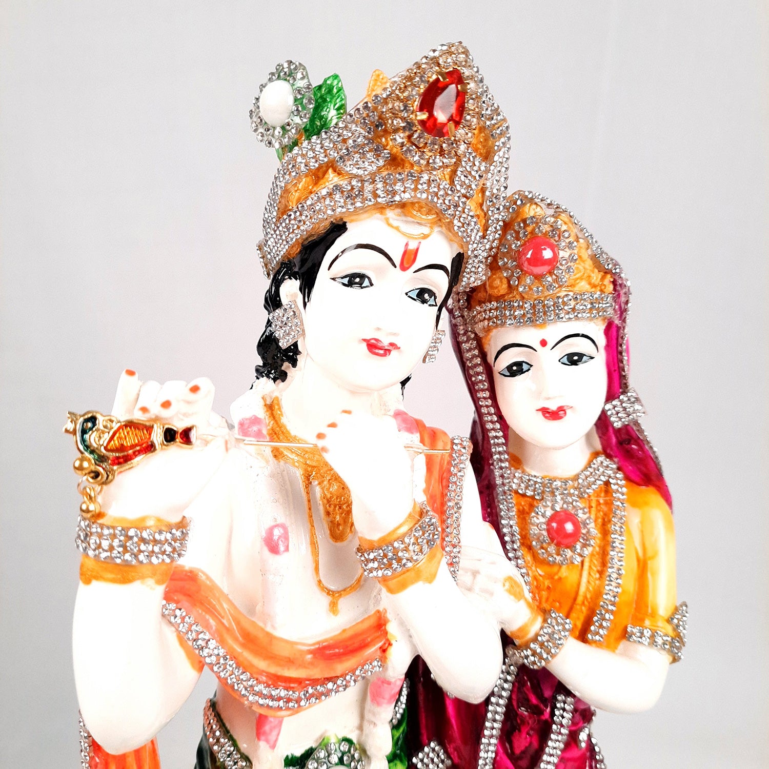 Radha Krishna Idol Statue - Standing On Lotus Design - With Stone Work & Premium Finish Murti - for Home Decor, Living Room, Temple, Pooja, Office & Gifts - 16 Inch - apkamart