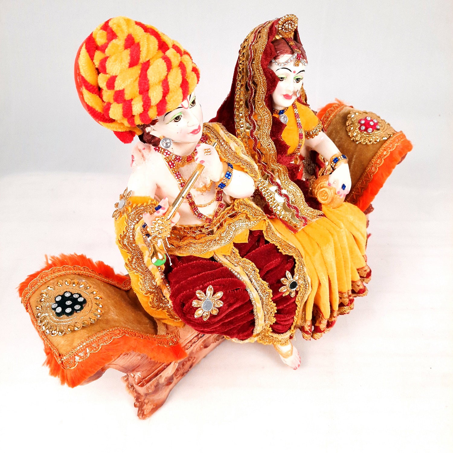 Radha Krishna Idol Statue - Sitting On Couch Design With Premium Finish Murti - for Home Decor, Living Room, Temple, Pooja, Office & Gifts - 12 Inch - apkamart