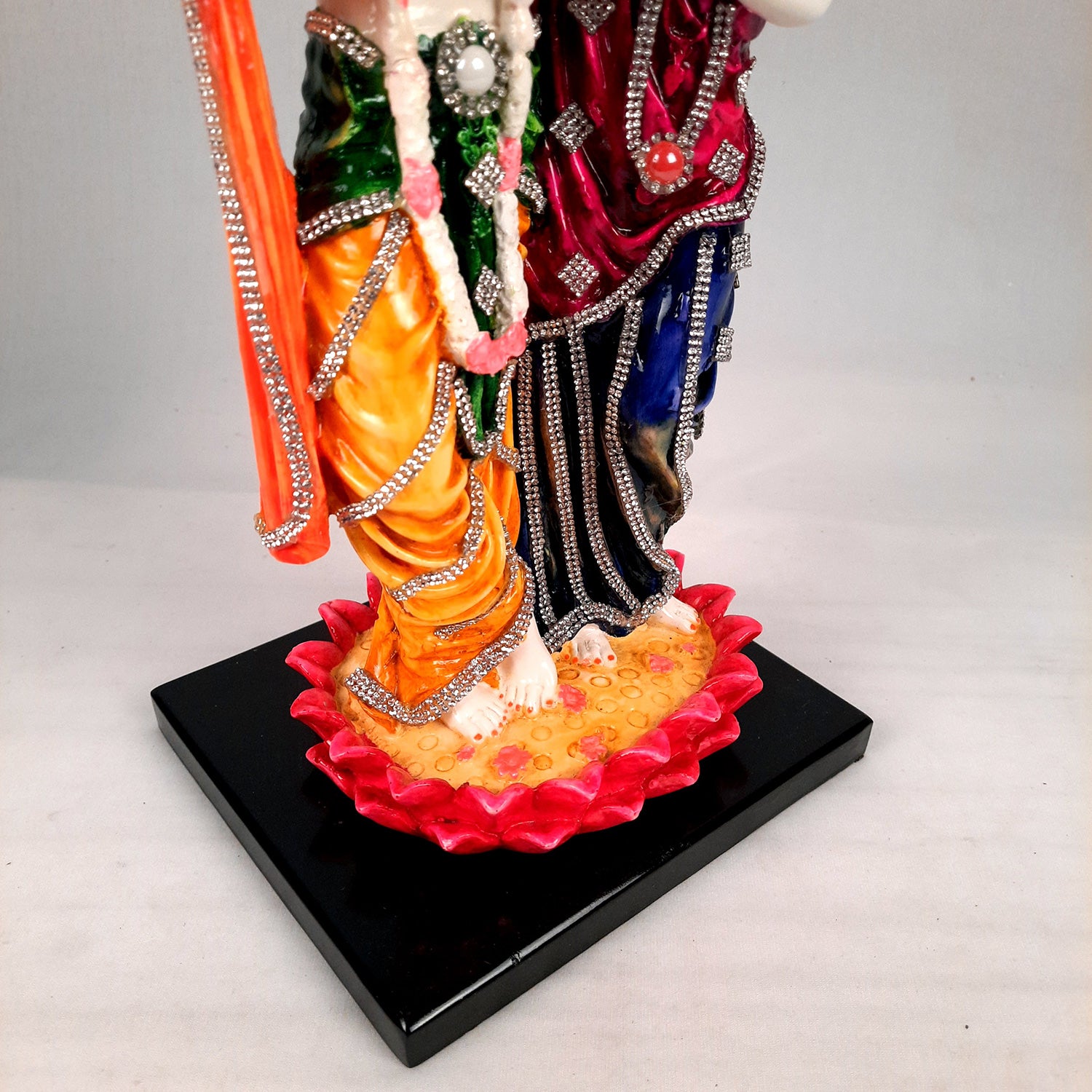 Radha Krishna Idol Statue - Standing On Lotus Design - With Stone Work & Premium Finish Murti - for Home Decor, Living Room, Temple, Pooja, Office & Gifts - 16 Inch - apkamart