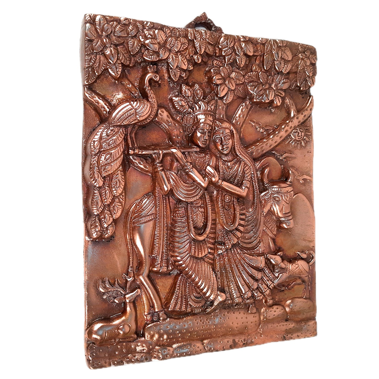 Radha Krishna Wall Hanging Idol | Krishan Playing Flute With Cow Wall Art - for Home, Living Room, Office, Puja, Entrance Decoration, Wedding Gift - 18 Inch - Apkamart #Size_12 Inch