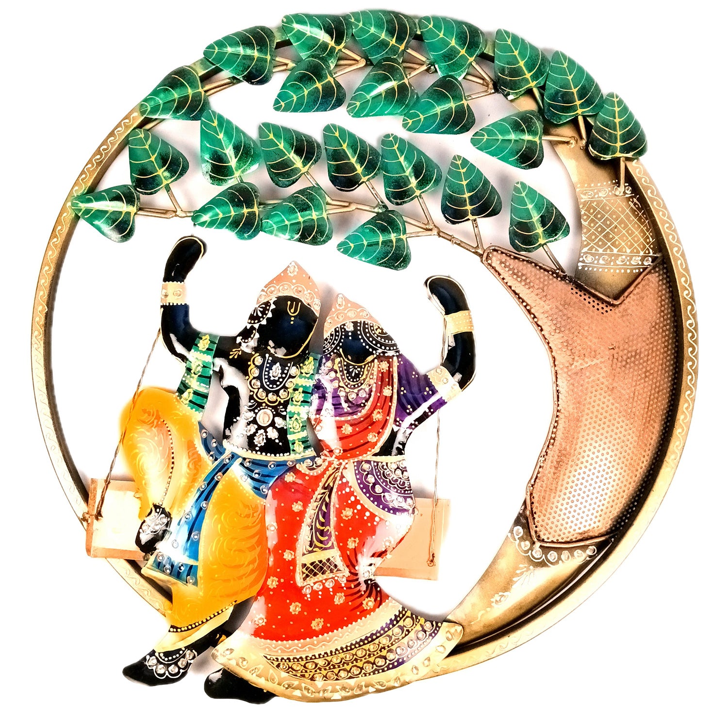 Radha Krishna On Swing Wall Hanging | Metal Wall Art - For Home, Living Room, Hall, Entrance Decor | Housewarming & Wedding Gift - 23 Inch - Apkamart