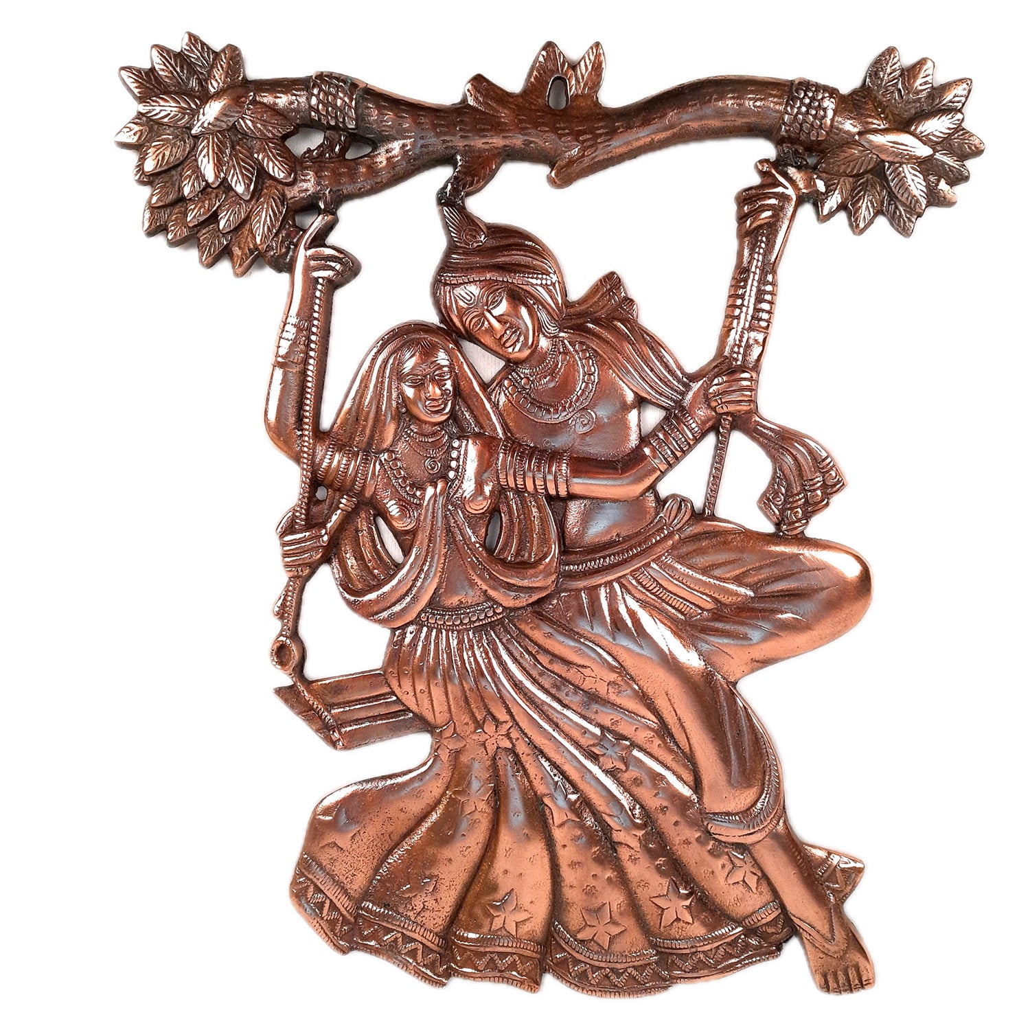 Radha Krishna Sitting on Jhula / Swing Wall Hanging Statue - for Home, Living Room, Puja Room Decor, Wedding Gift - Apkamart