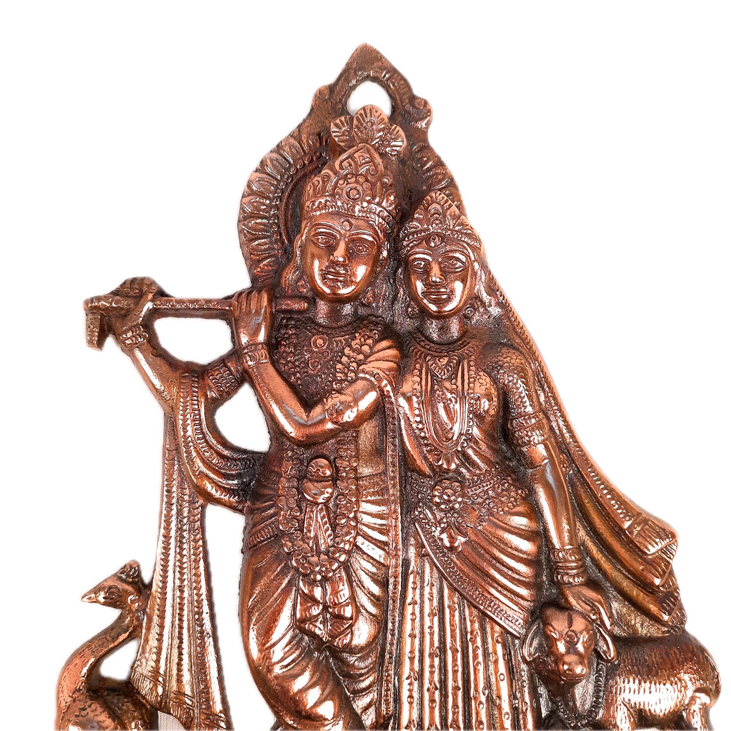 Radha Krishna Wall Hanging Statue With Peacock - for Home, Living Room, Office, Puja, Entrance Decor | Wedding & House Warming Gifts - Apkamart