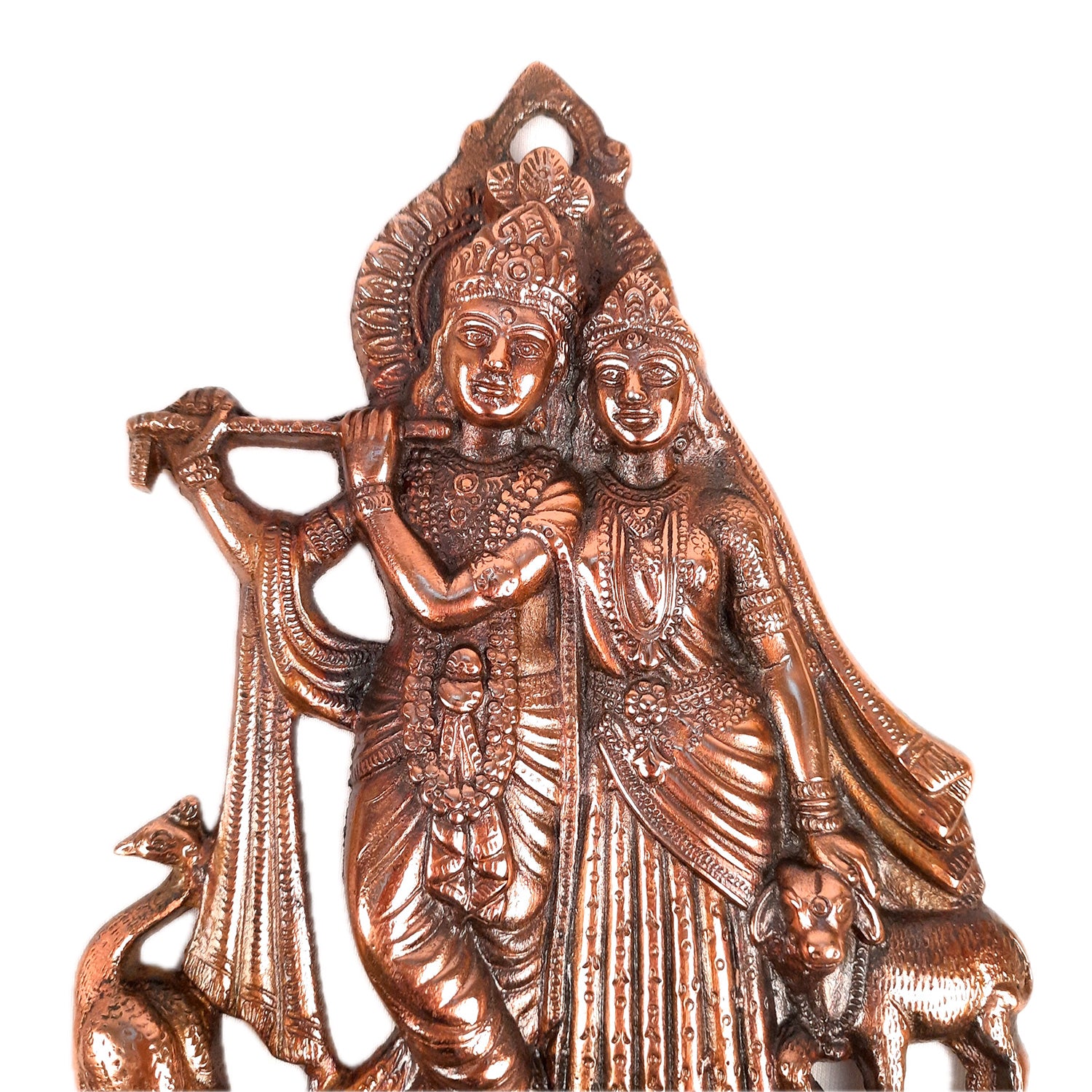 Radha Krishna Wall Hanging Statue With Peacock - for Home, Living Room, Office, Puja, Entrance Decor | Wedding & House Warming Gifts - Apkamart