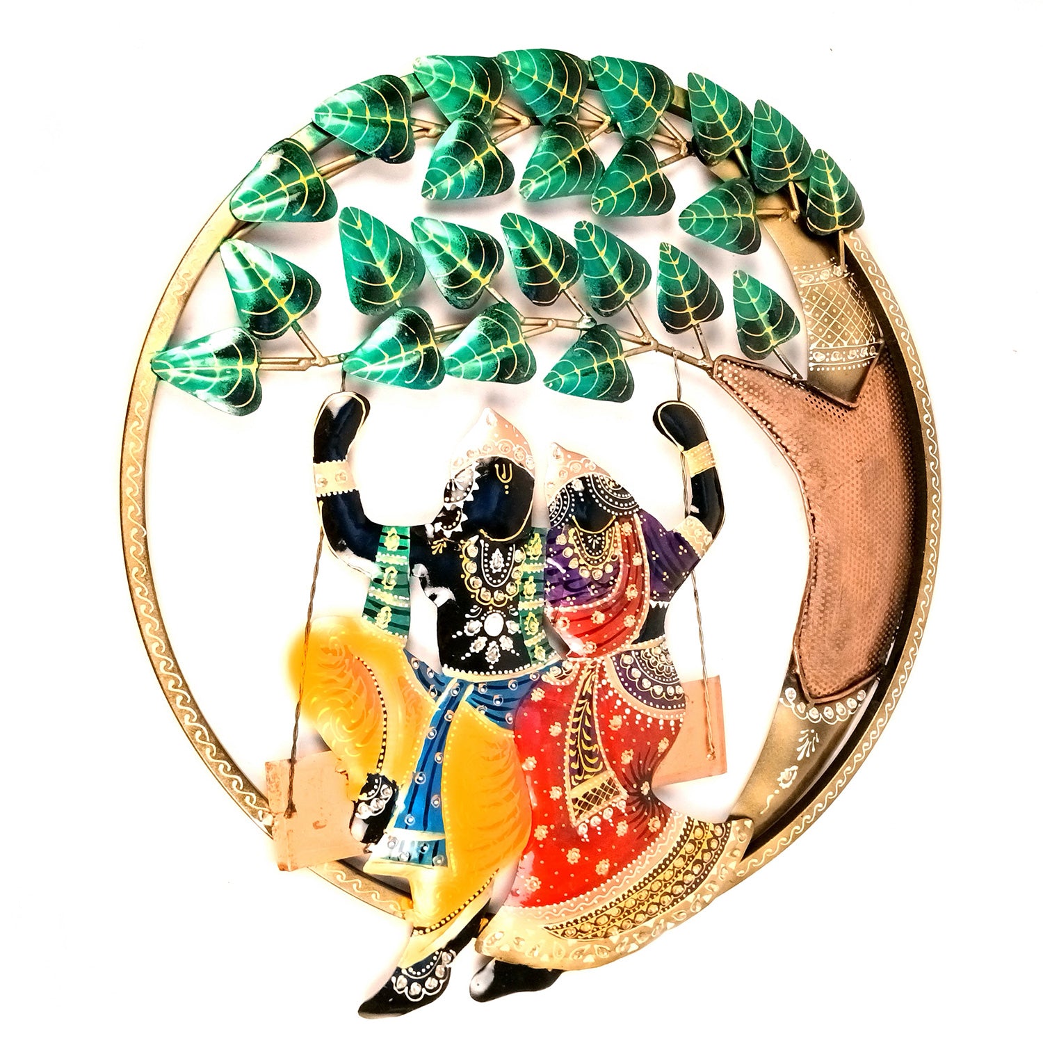 Radha Krishna On Swing Wall Hanging | Metal Wall Art - For Home, Living Room, Hall, Entrance Decor | Housewarming & Wedding Gift - 23 Inch - Apkamart