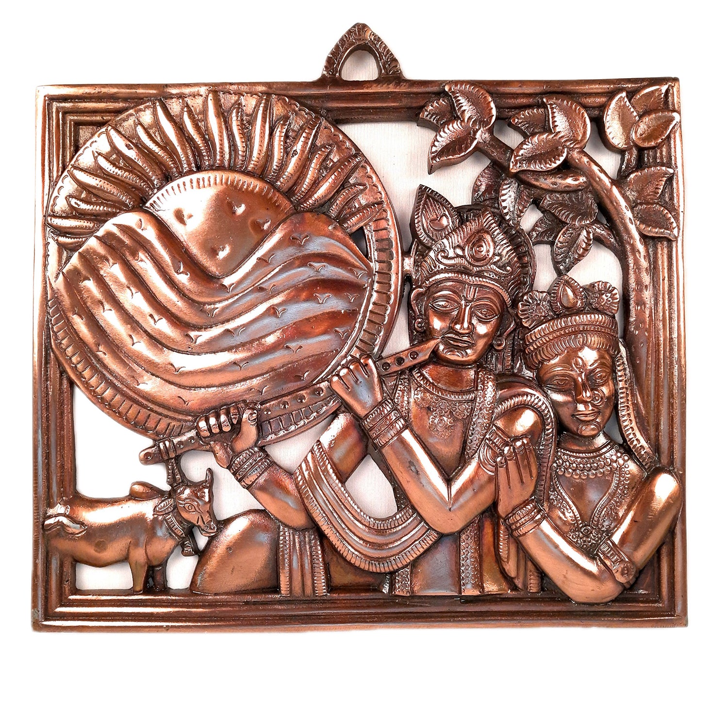 Radha Krishna Wall Hanging Statue | Shri Krishna Playing Flute With Radha Wall Idol - for Home, Living Room, Office, Puja, Entrance Decora & Gifts - 14 Inch - Apkamart