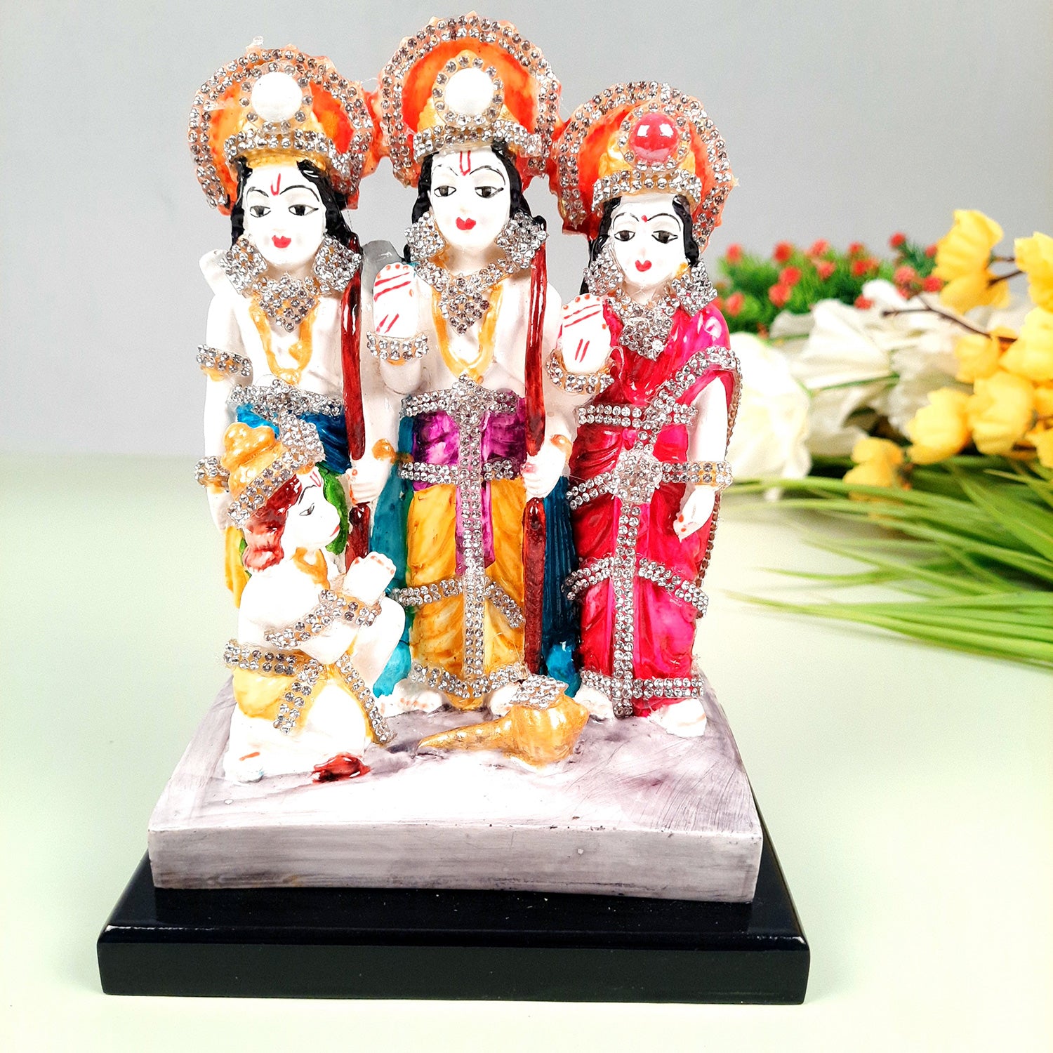 Ram Darbar with Ram, Laxman, Sita and Hanuman Idol Statue | Shree Ram Parivar Murti - For Pooja Room, Home, Temple, Puja, Decor & Gifts - 8 Inch - apkamart