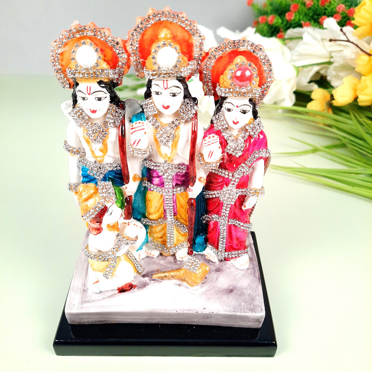 Ram Darbar with Ram, Laxman, Sita and Hanuman Idol Statue | Shree Ram Parivar Murti - For Pooja Room, Home, Temple, Puja, Decor & Gifts - 8 Inch - apkamart