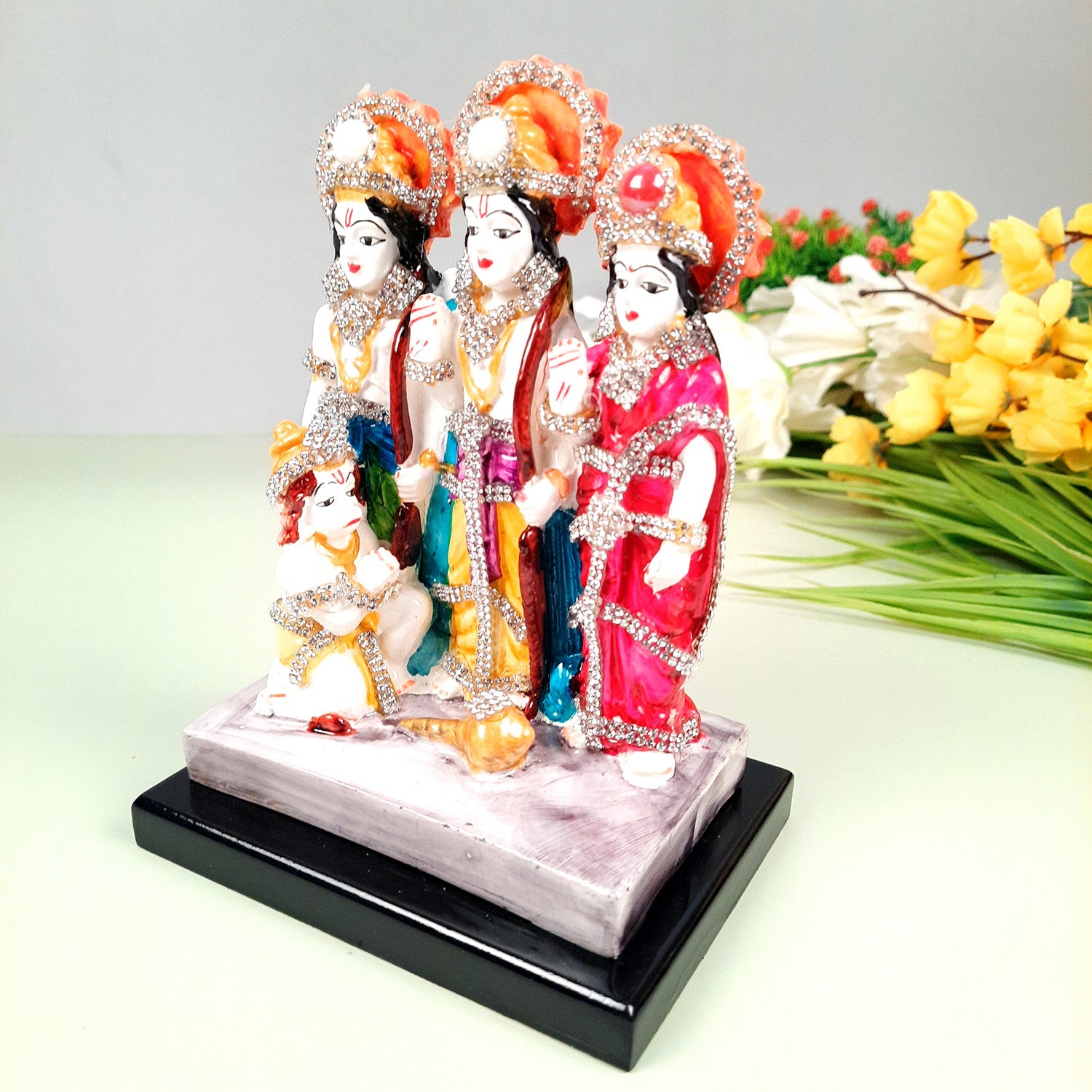 Ram Darbar with Ram, Laxman, Sita and Hanuman Idol Statue | Shree Ram Parivar Murti - For Pooja Room, Home, Temple, Puja, Decor & Gifts - 8 Inch - apkamart