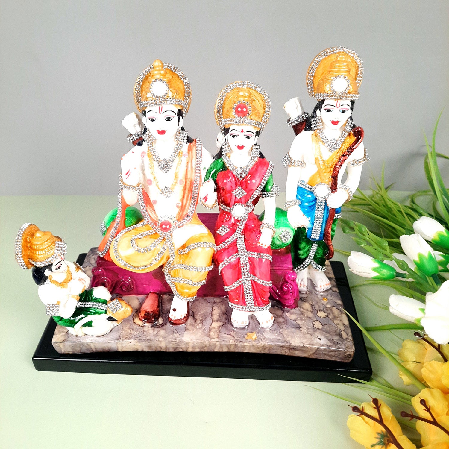 Ram Darbar Statue With Premium Finish | Ram, Laxman, Sita, Hanuman Idol - for Puja Room, Home, Temple, Decor & Gifts - 9 Inch - apkamart