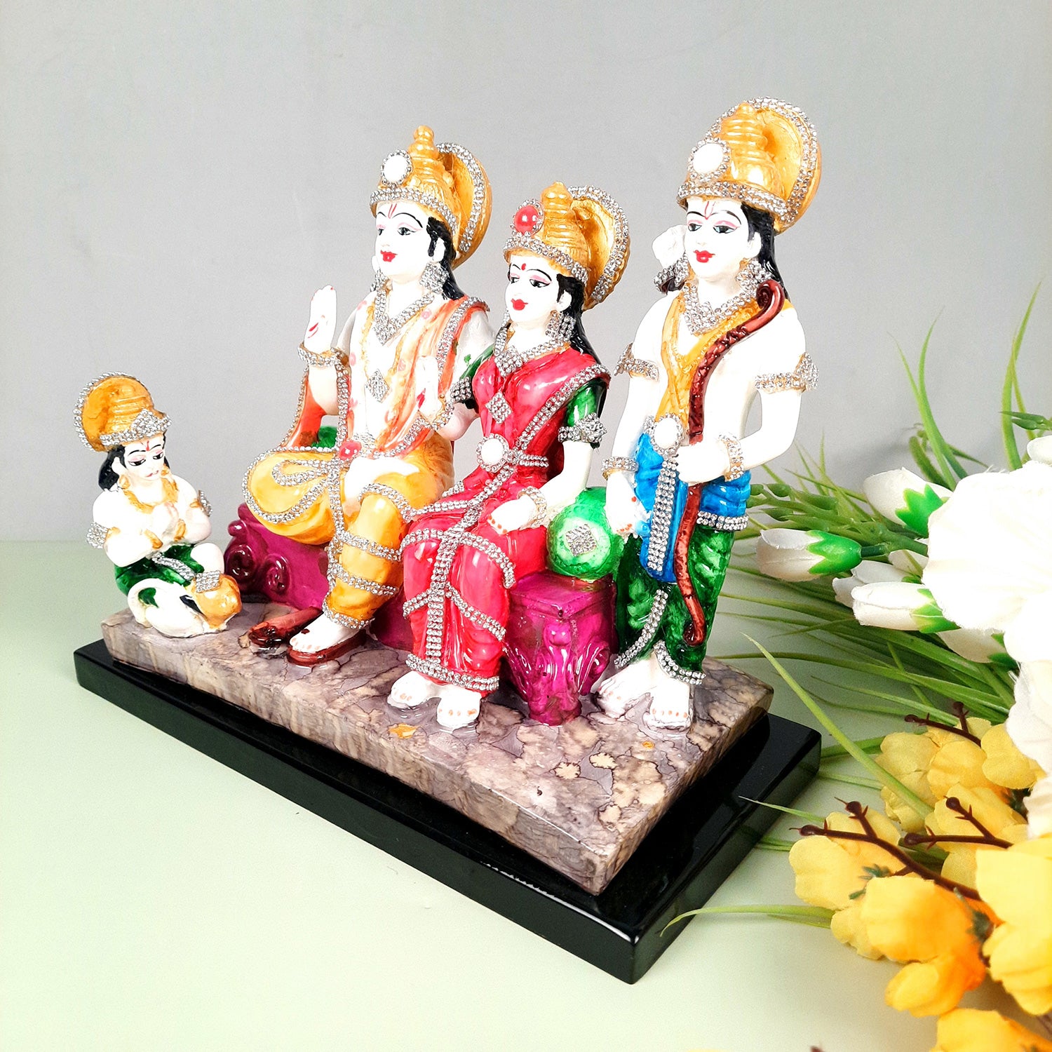 Ram Darbar Statue With Premium Finish | Ram, Laxman, Sita, Hanuman Idol - for Puja Room, Home, Temple, Decor & Gifts - 9 Inch