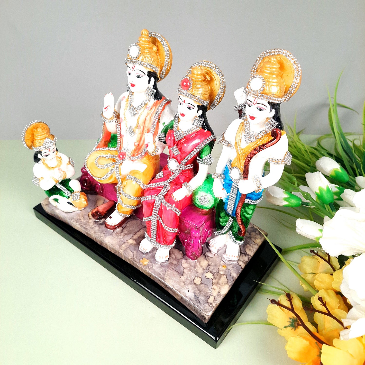 Ram Darbar Statue With Premium Finish | Ram, Laxman, Sita, Hanuman Idol - for Puja Room, Home, Temple, Decor & Gifts - 9 Inch - apkamart