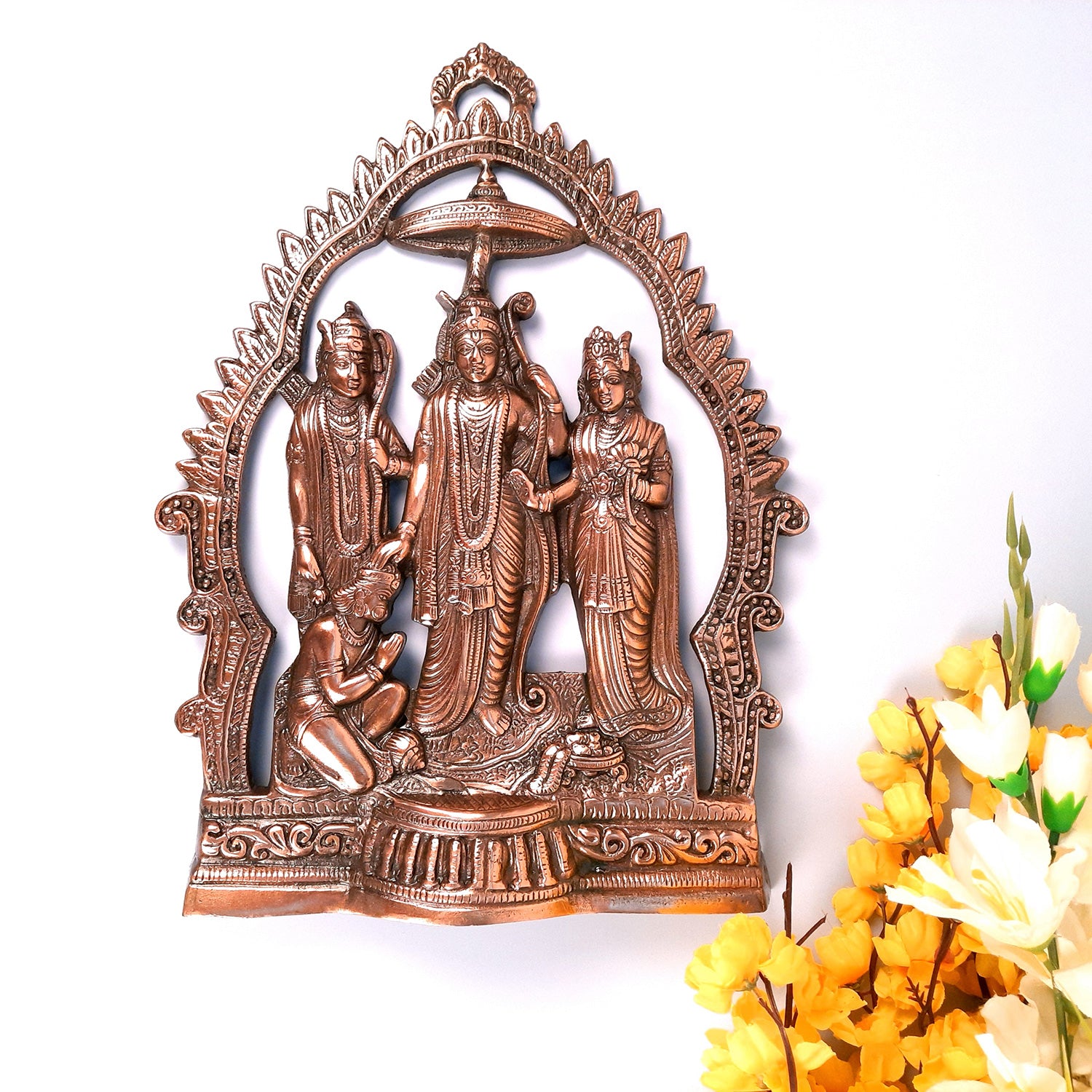 Ram Darbar Wall Hanging Statue | Shri Ram, Sita, Laxman With Hanuman Wall Idol - for Puja Room, Home, Living Room, Temple, Office & Gifts - 16 Inch - apkamart