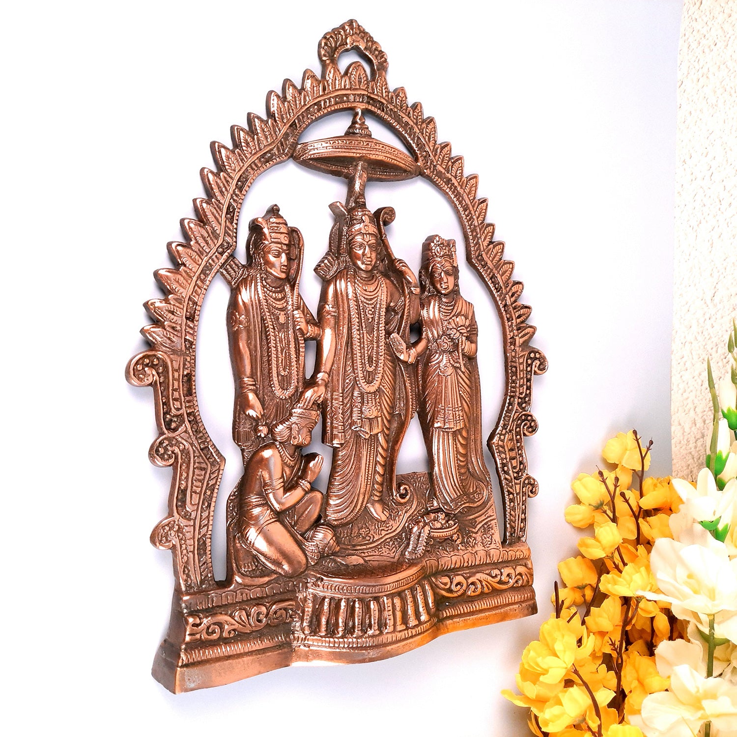 Ram Darbar Wall Hanging Statue | Shri Ram, Sita, Laxman With Hanuman Wall Idol - for Puja Room, Home, Living Room, Temple, Office & Gifts - 16 Inch - apkamart