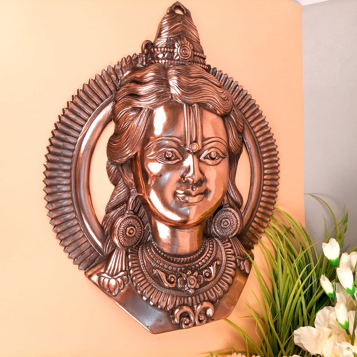 Shri Ram Wall Hanging Statue Idol | Rama Lalla Face Wall Decor - for Pooja, Home, Temple, Mandir Decor & Gift - apkamart