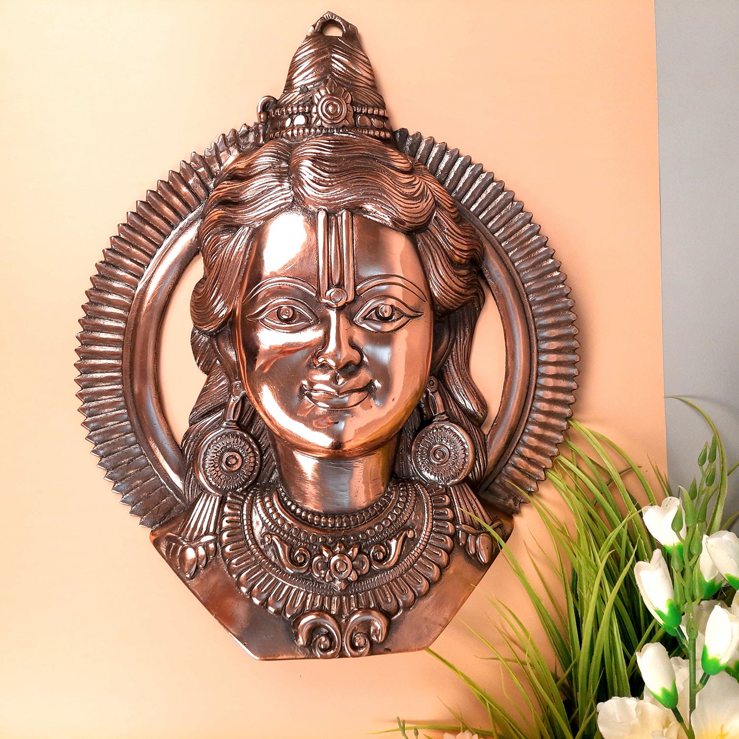 Shri Ram Wall Hanging Statue Idol | Rama Lalla Face Wall Decor - for Pooja, Home, Temple, Mandir Decor & Gift - apkamart