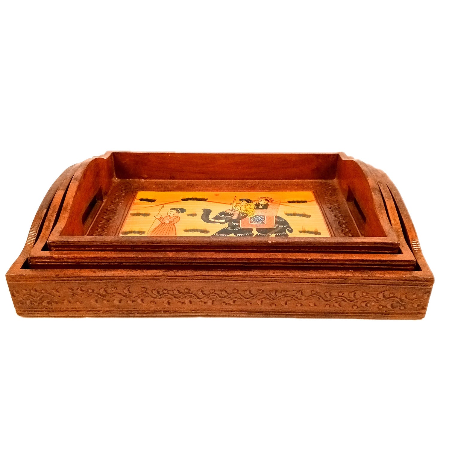 Wooden Tray Set | Serving Trays for Tea, Coffee & Snacks - for Home, Dining Table Organization, Kitchen & Gifts - Set of 3 - Apkamart