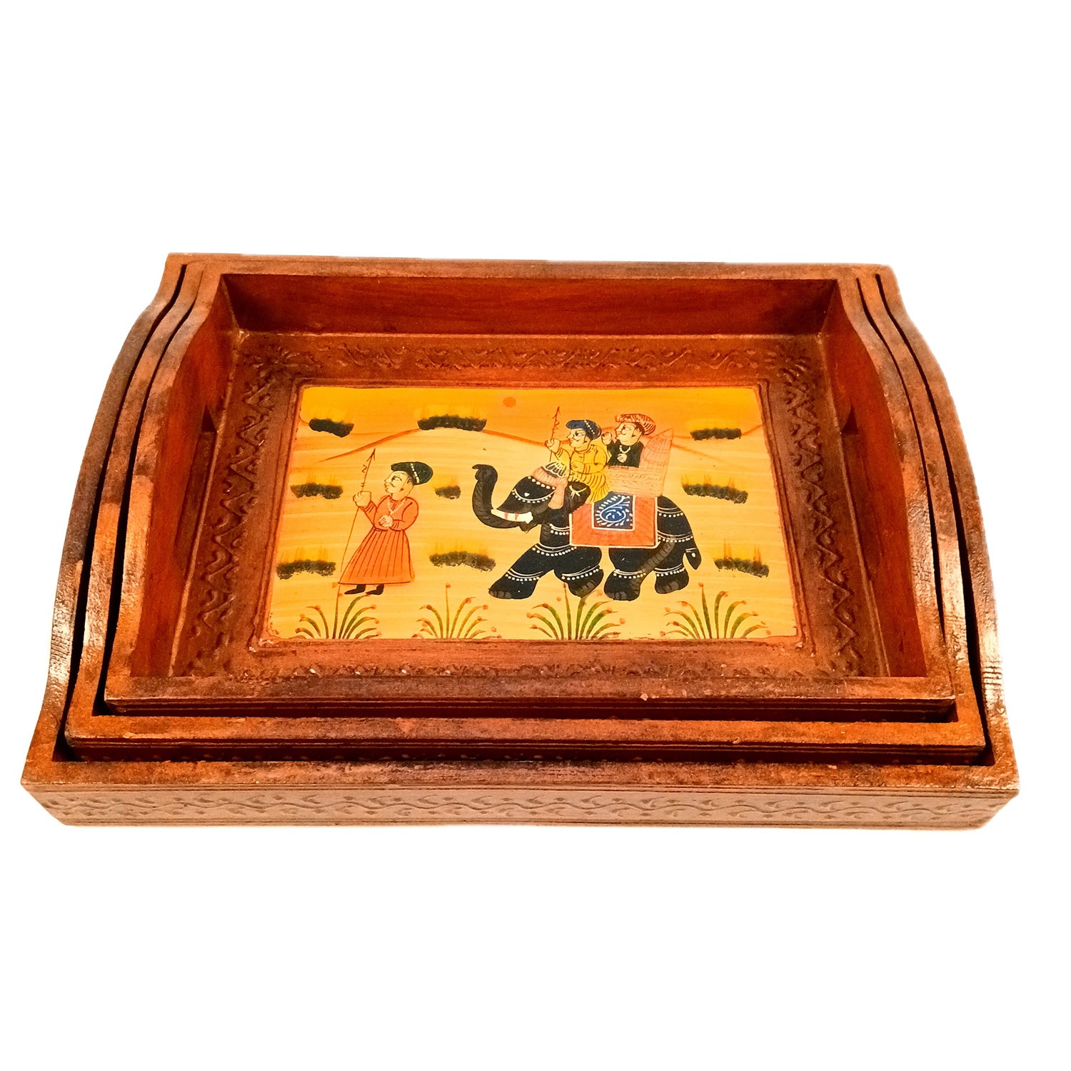 Wooden Tray Set | Serving Trays for Tea, Coffee & Snacks - for Home, Dining Table Organization, Kitchen & Gifts - Set of 3 - Apkamart