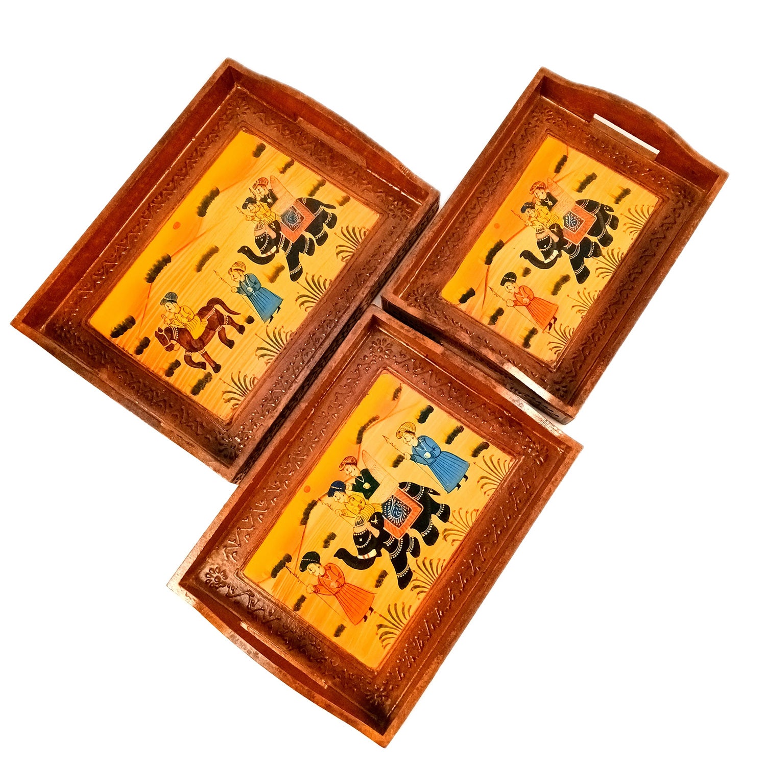 Wooden Tray Set | Serving Trays for Tea, Coffee & Snacks - for Home, Dining Table Organization, Kitchen & Gifts - Set of 3 - Apkamart