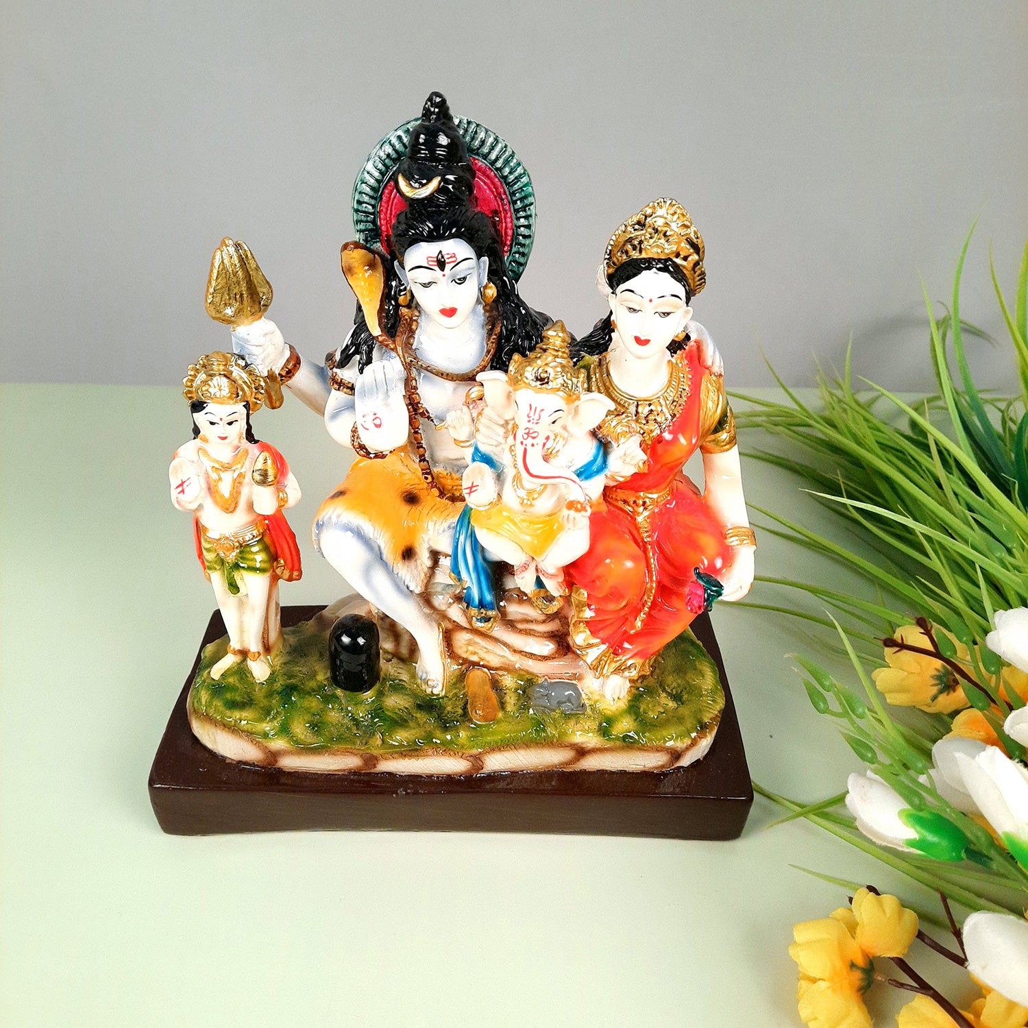 Shiv Parvati Ganesh & Kartikeya Statue | Shiv Parivar Idol Murti - for Home, Puja Room, Table Decor, Living Room, Office & Gift - 10 Inch -apkamart