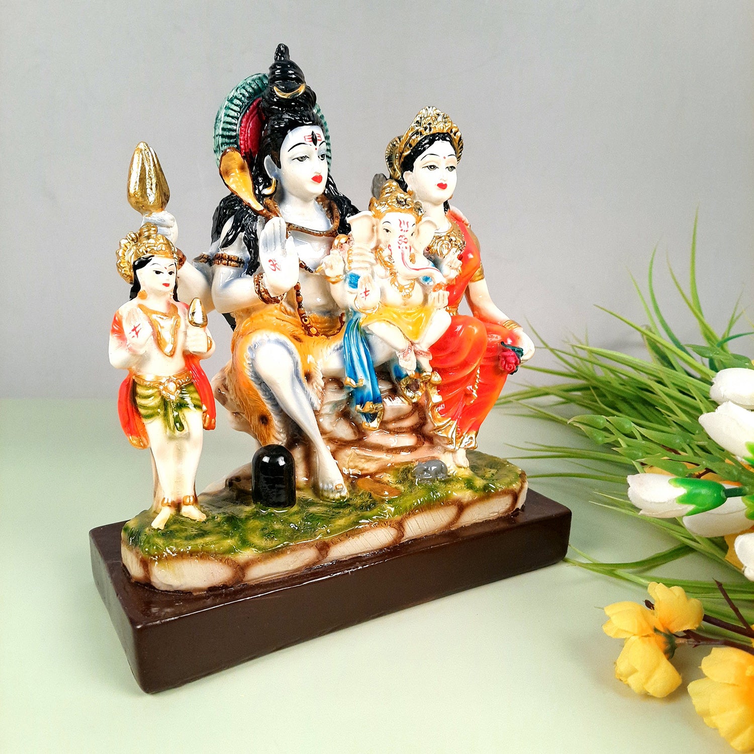 Shiv Parvati Ganesh & Kartikeya Statue | Shiv Parivar Idol Murti - for Home, Puja Room, Table Decor, Living Room, Office & Gift - 10 Inch -apkamart