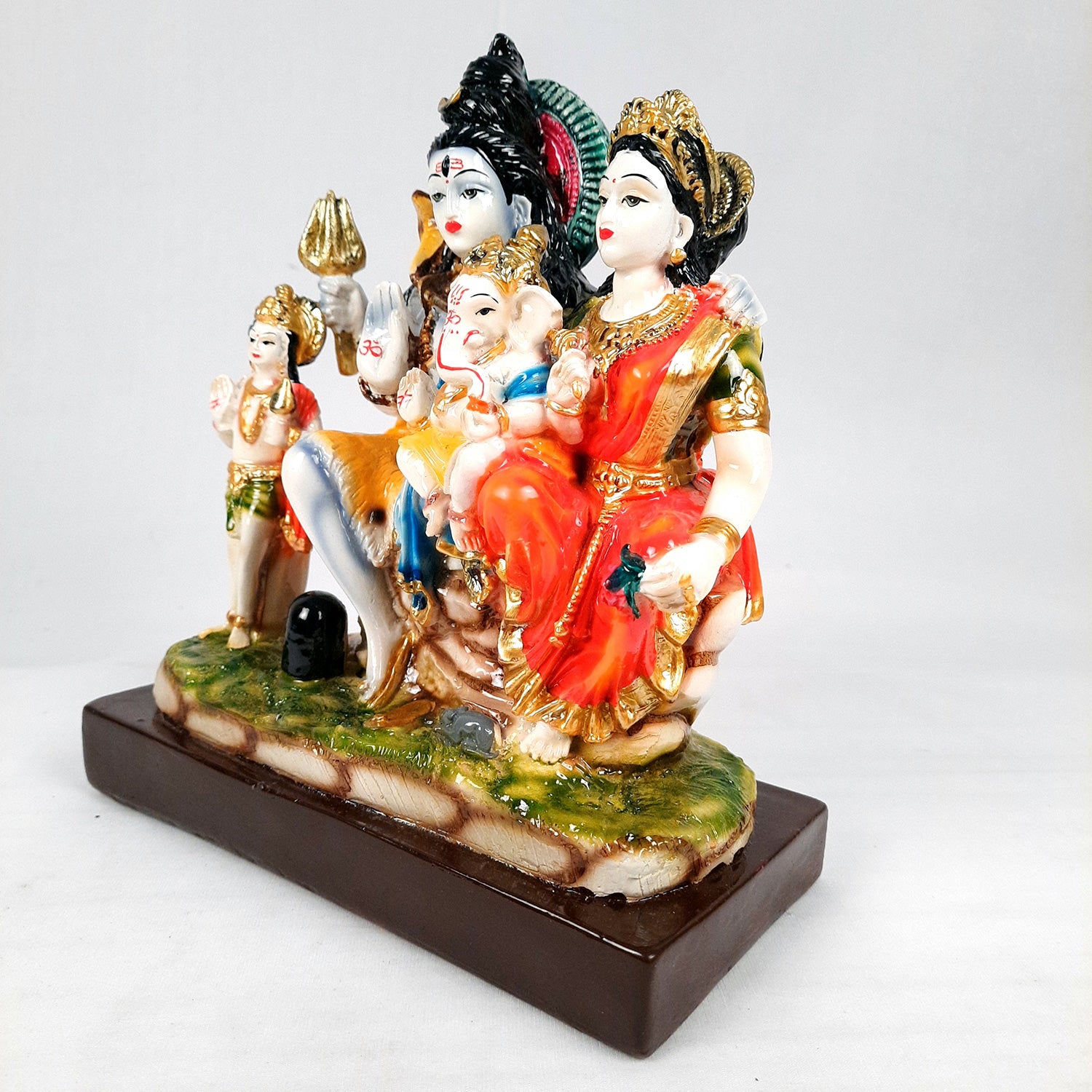 Shiv Parvati Ganesh & Kartikeya Statue | Shiv Parivar Idol Murti - for Home, Puja Room, Table Decor, Living Room, Office & Gift - 10 Inch -apkamart