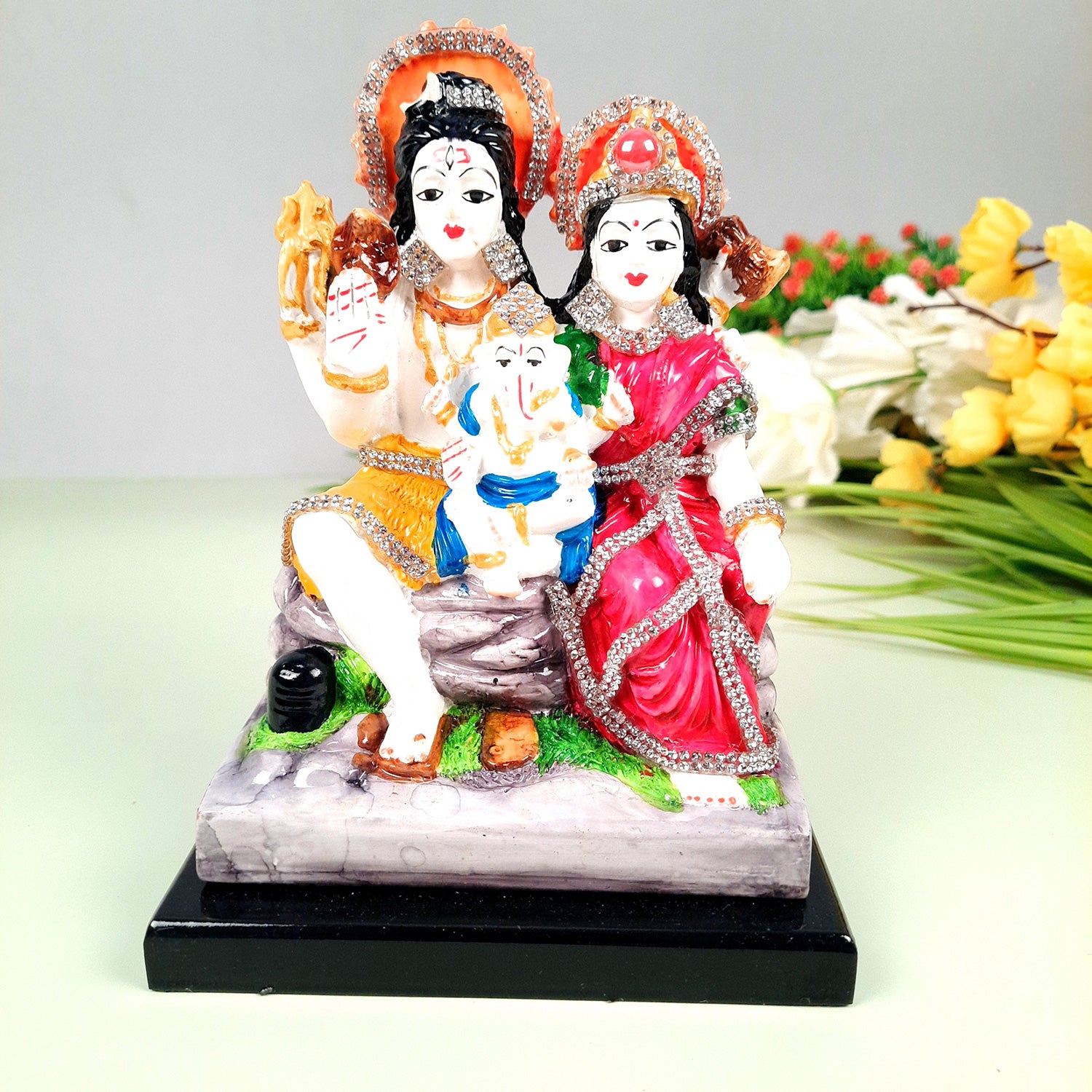 Shiv Parvati Ganesh Statue | Shiv Parivar Idol Showpiece - for Home, Puja Room, Table Decor, Living Room, Office Desk & Gift - apkamart