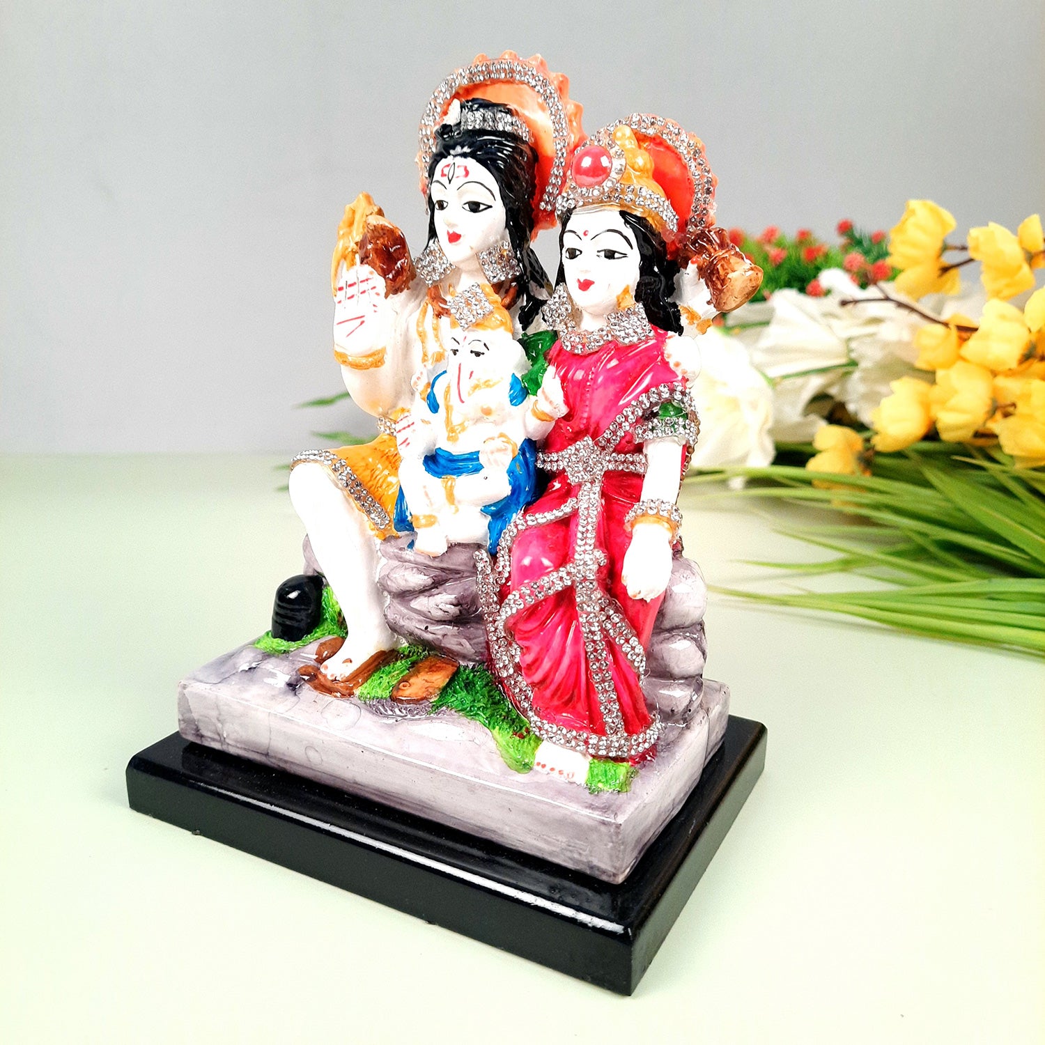 Shiv Parvati Ganesh Statue | Shiv Parivar Idol Showpiece - for Home, Puja Room, Table Decor, Living Room, Office Desk & Gift - apkamart