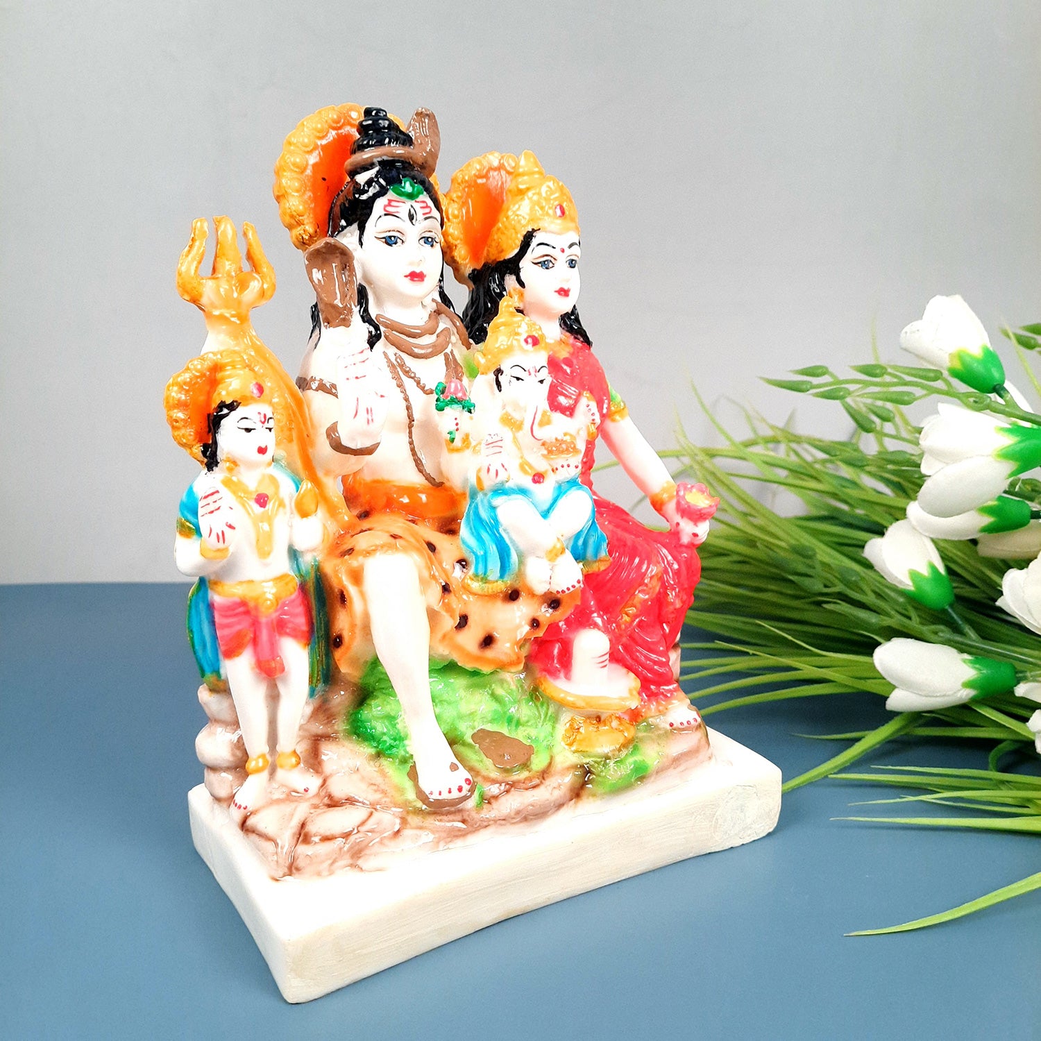 Shiv Parvati Ganesh & Kartikeya Statue | Shiv Parivar Idol Showpiece - for Home, Puja Room, Table Decor, Living Room, Office Desk & Gift - 9 Inch