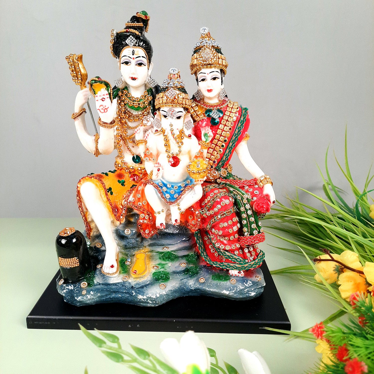 Shiv Parivar Idol Statue | Shiv Parvati Ganesh Murti - for Home, Puja Room, Table Decor, Living Room, Office Desk & Gift - 12 Inch - apkamart