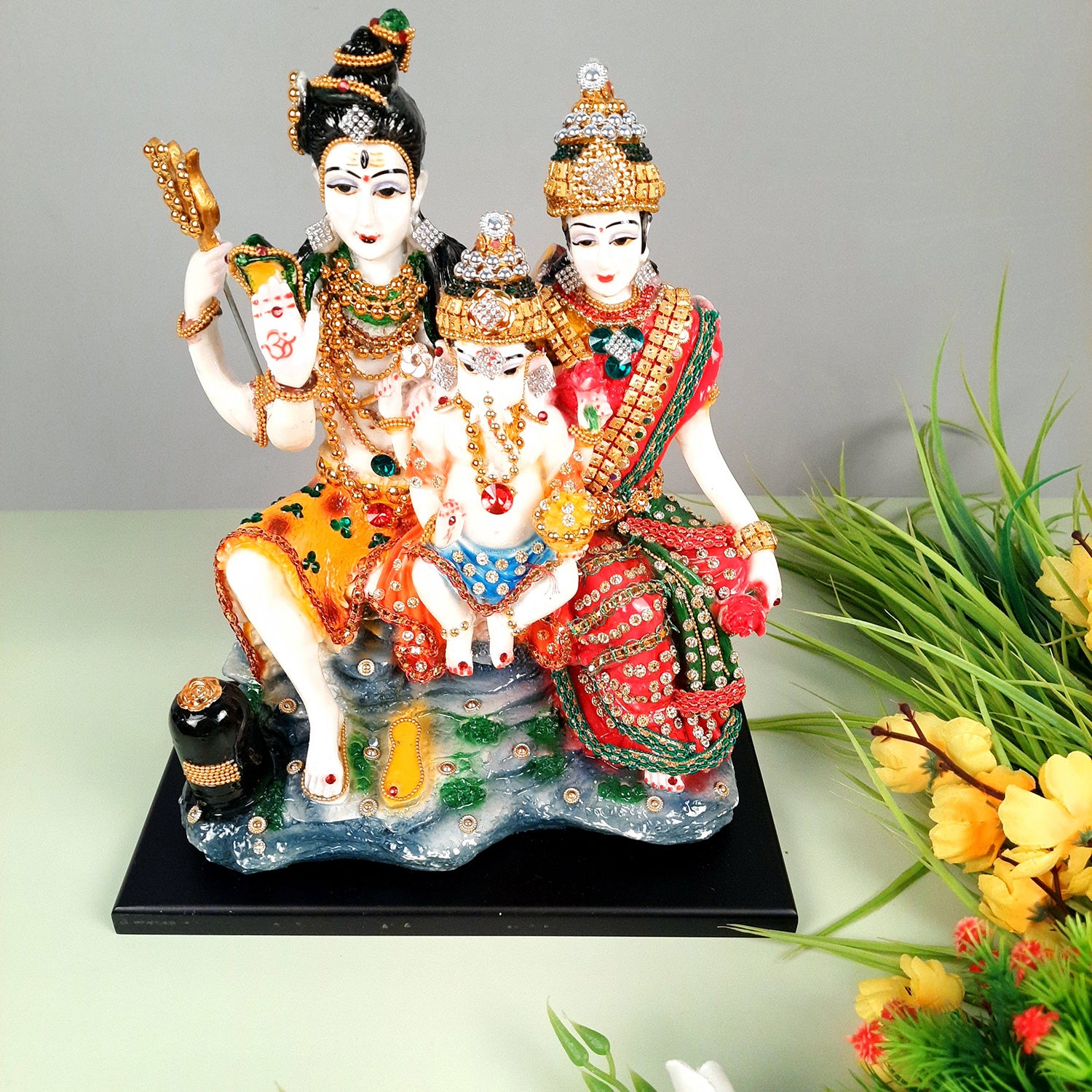 Shiv Parivar Idol Statue | Shiv Parvati Ganesh Murti - for Home, Puja Room, Table Decor, Living Room, Office Desk & Gift - 12 Inch - apkamart