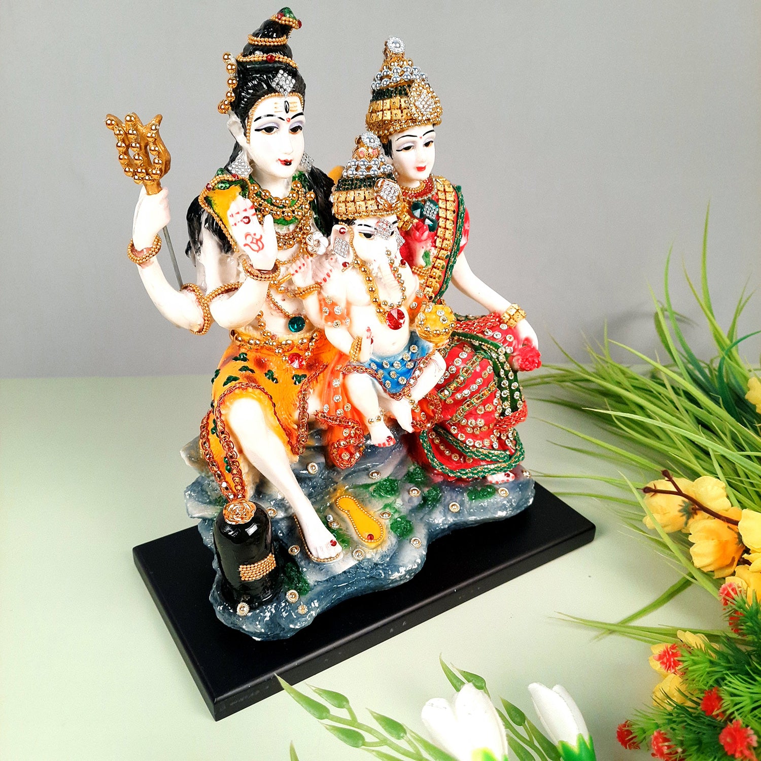 Shiv Parivar Idol Statue | Shiv Parvati Ganesh Murti - for Home, Puja Room, Table Decor, Living Room, Office Desk & Gift - 12 Inch - apkamart