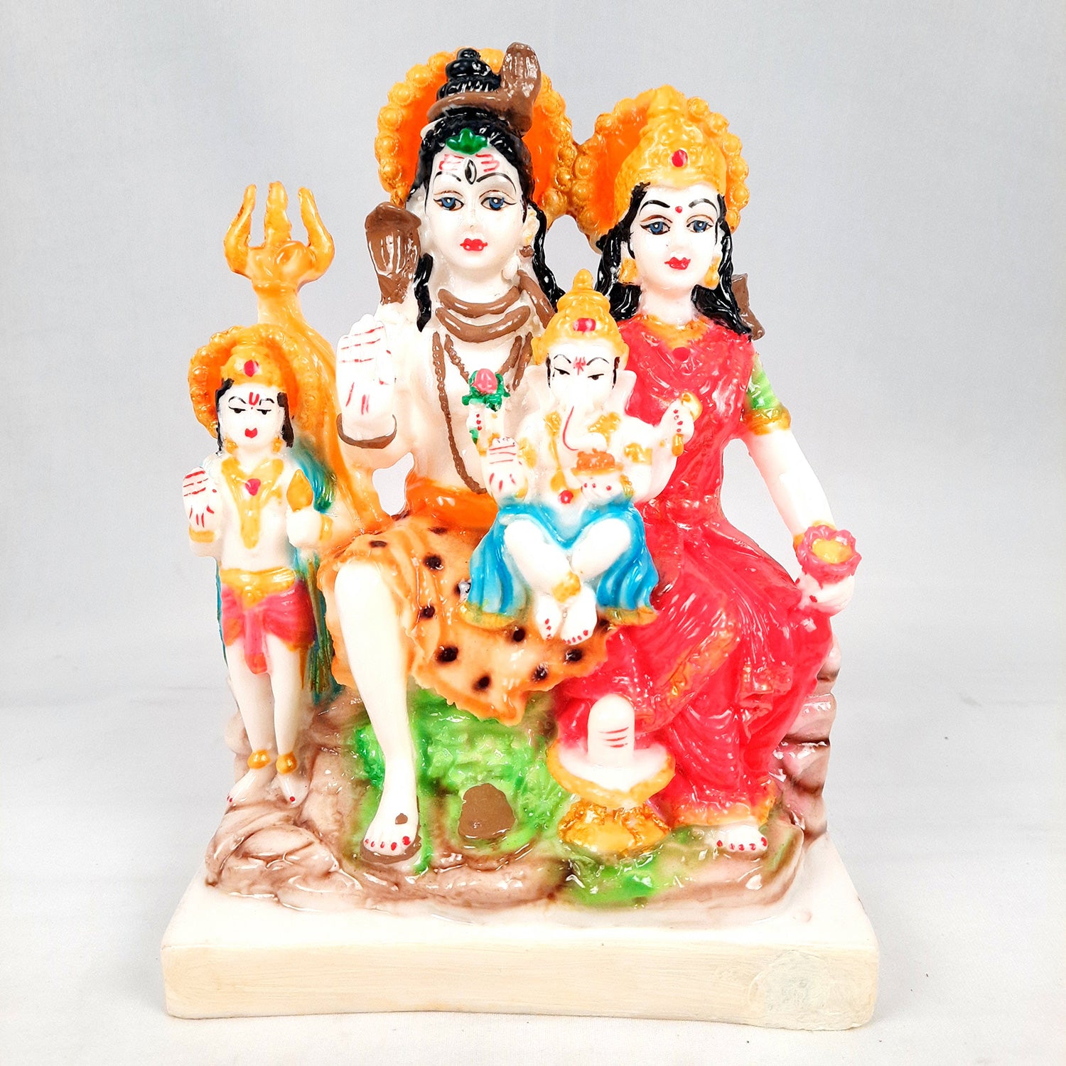 Shiv Parvati Ganesh & Kartikeya Statue | Shiv Parivar Idol Showpiece - for Home, Puja Room, Table Decor, Living Room, Office Desk & Gift - 9 Inch