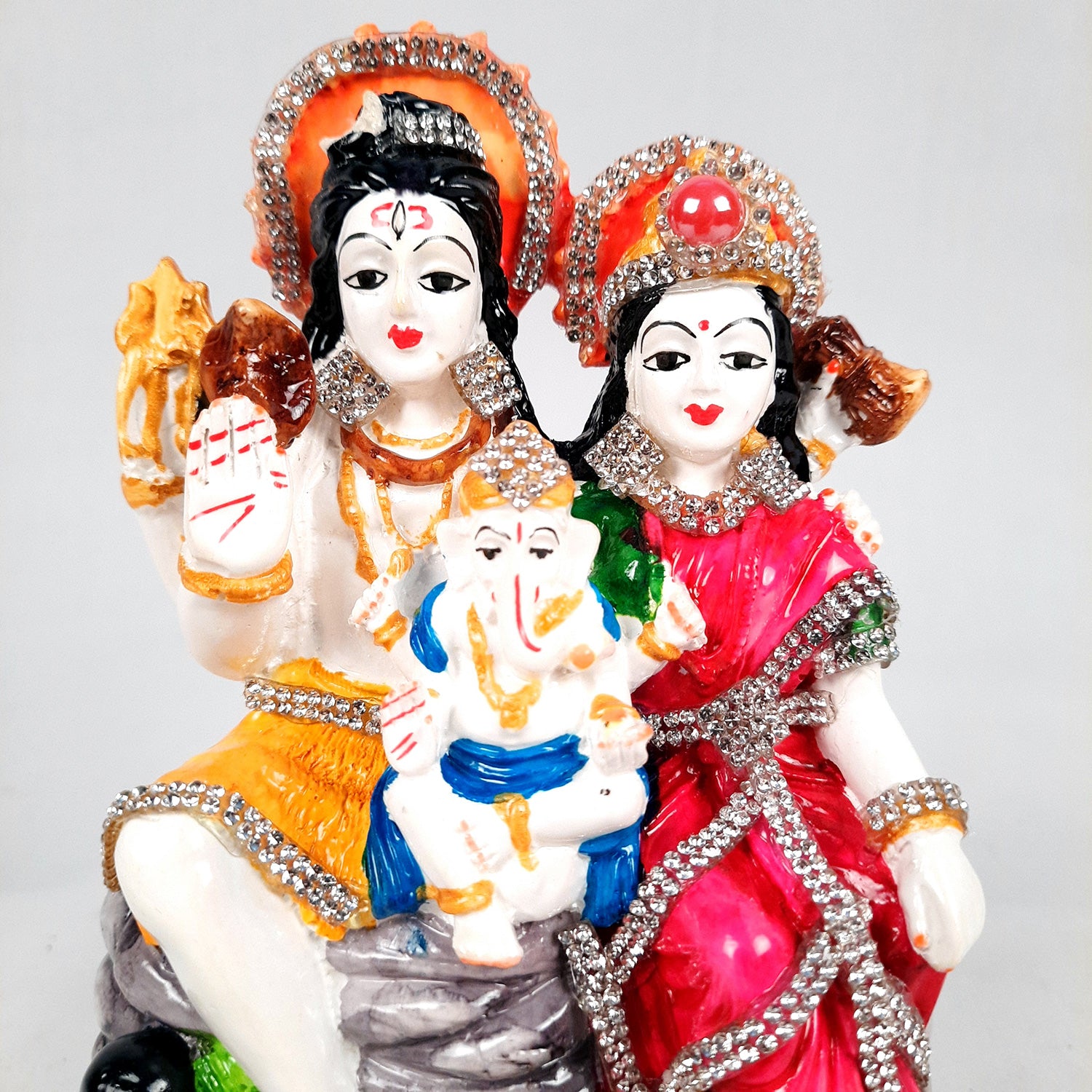 Shiv Parvati Ganesh Statue | Shiv Parivar Idol Showpiece - for Home, Puja Room, Table Decor, Living Room, Office Desk & Gift - apkamart