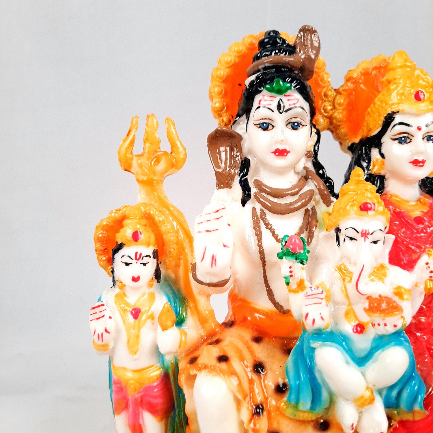 Shiv Parvati Ganesh & Kartikeya Statue | Shiv Parivar Idol Showpiece - for Home, Puja Room, Table Decor, Living Room, Office Desk & Gift - 9 Inch