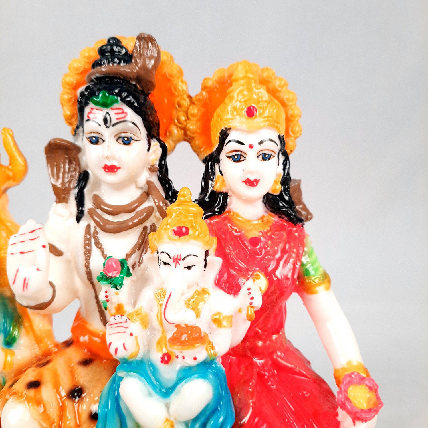 Shiv Parvati Ganesh & Kartikeya Statue | Shiv Parivar Idol Showpiece - for Home, Puja Room, Table Decor, Living Room, Office Desk & Gift - 9 Inch