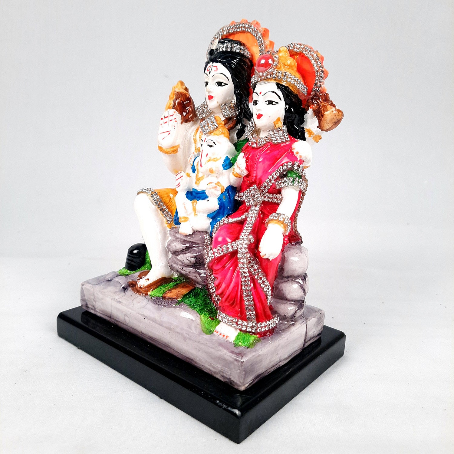 Shiv Parvati Ganesh Statue | Shiv Parivar Idol Showpiece - for Home, Puja Room, Table Decor, Living Room, Office Desk & Gift - apkamart