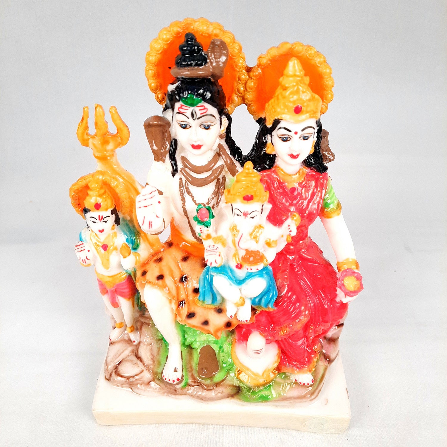 Shiv Parvati Ganesh & Kartikeya Statue | Shiv Parivar Idol Showpiece - for Home, Puja Room, Table Decor, Living Room, Office Desk & Gift - 9 Inch