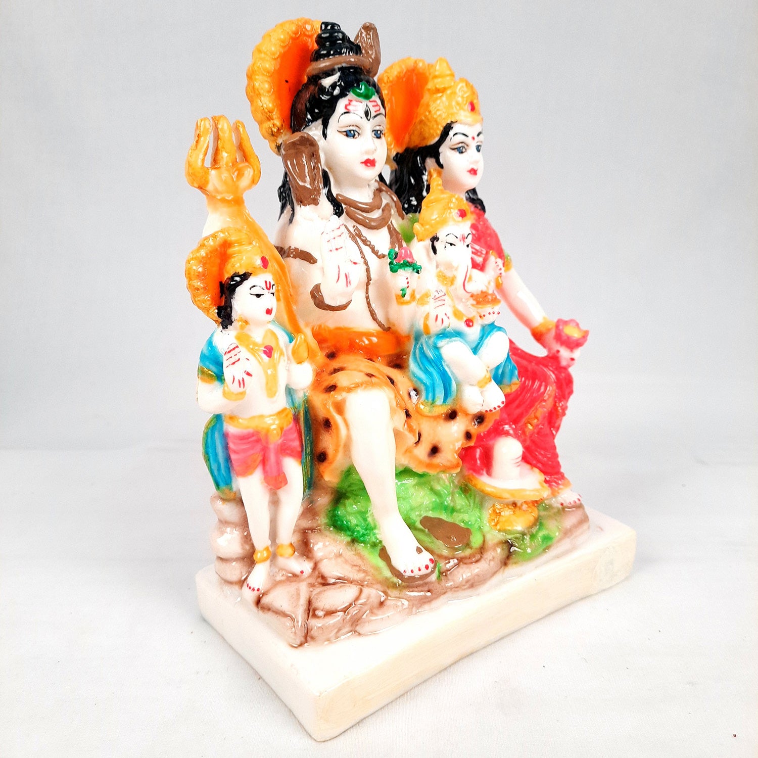 Shiv Parvati Ganesh & Kartikeya Statue | Shiv Parivar Idol Showpiece - for Home, Puja Room, Table Decor, Living Room, Office Desk & Gift - 9 Inch