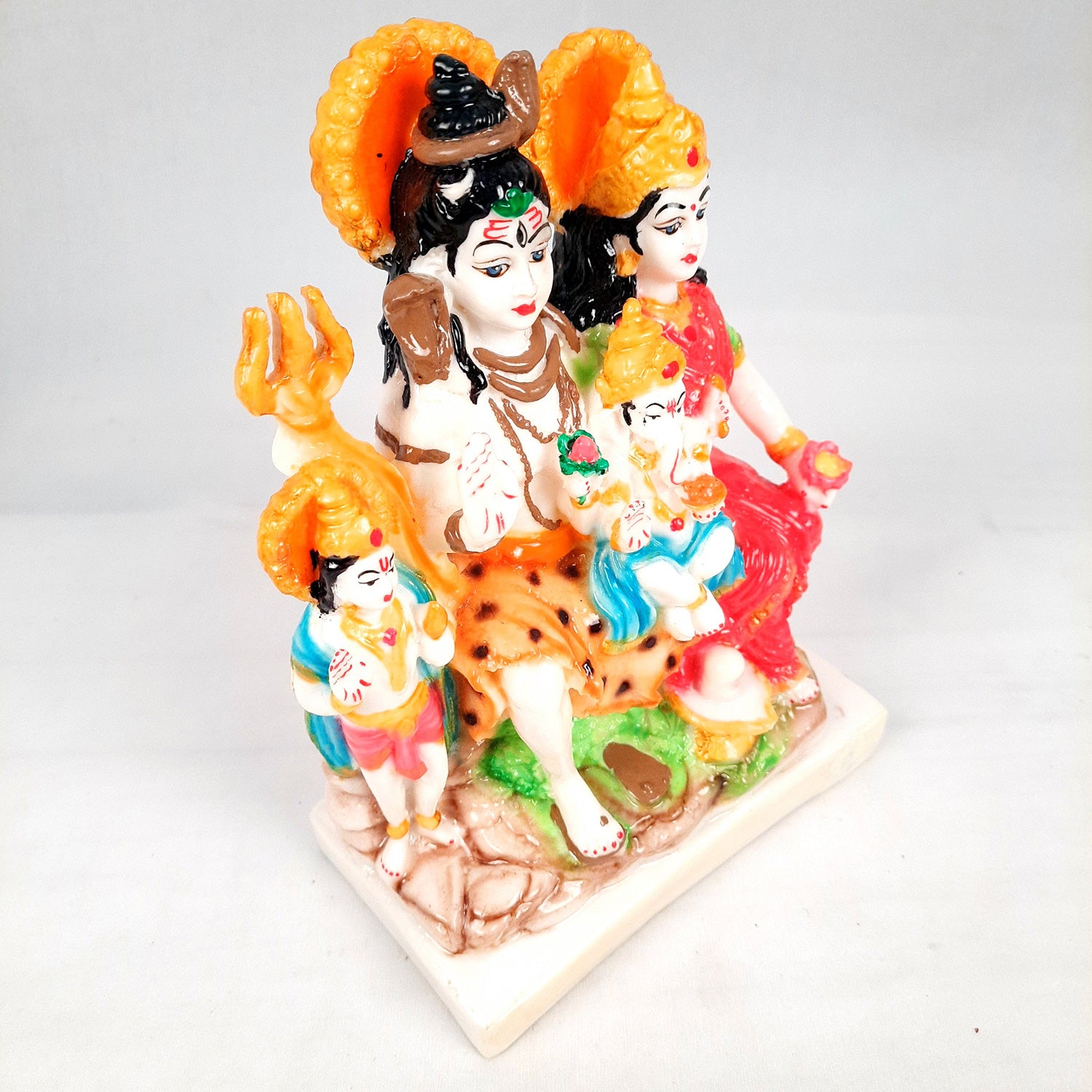 Shiv Parvati Ganesh & Kartikeya Statue | Shiv Parivar Idol Showpiece - for Home, Puja Room, Table Decor, Living Room, Office Desk & Gift - 9 Inch