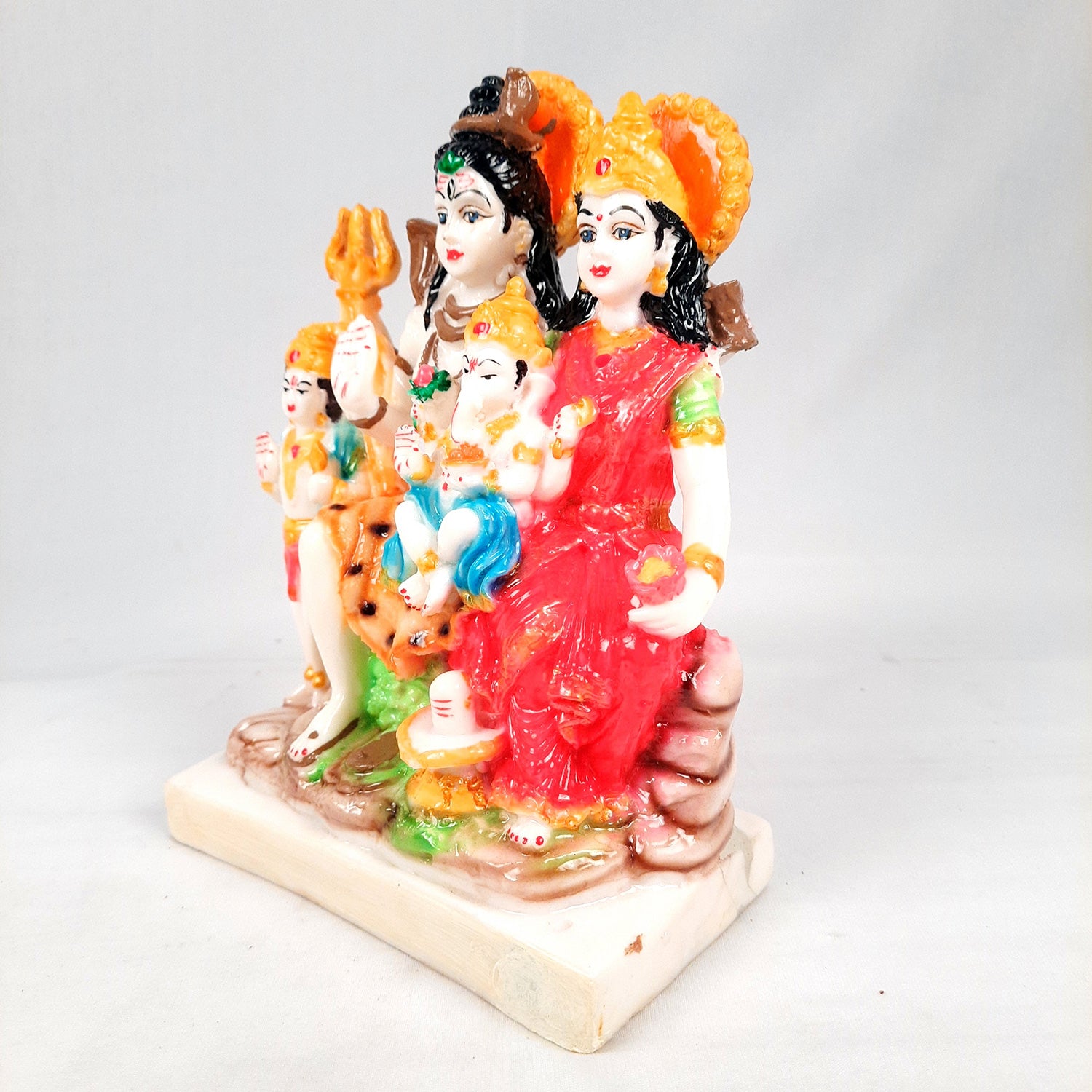 Shiv Parvati Ganesh & Kartikeya Statue | Shiv Parivar Idol Showpiece - for Home, Puja Room, Table Decor, Living Room, Office Desk & Gift - 9 Inch