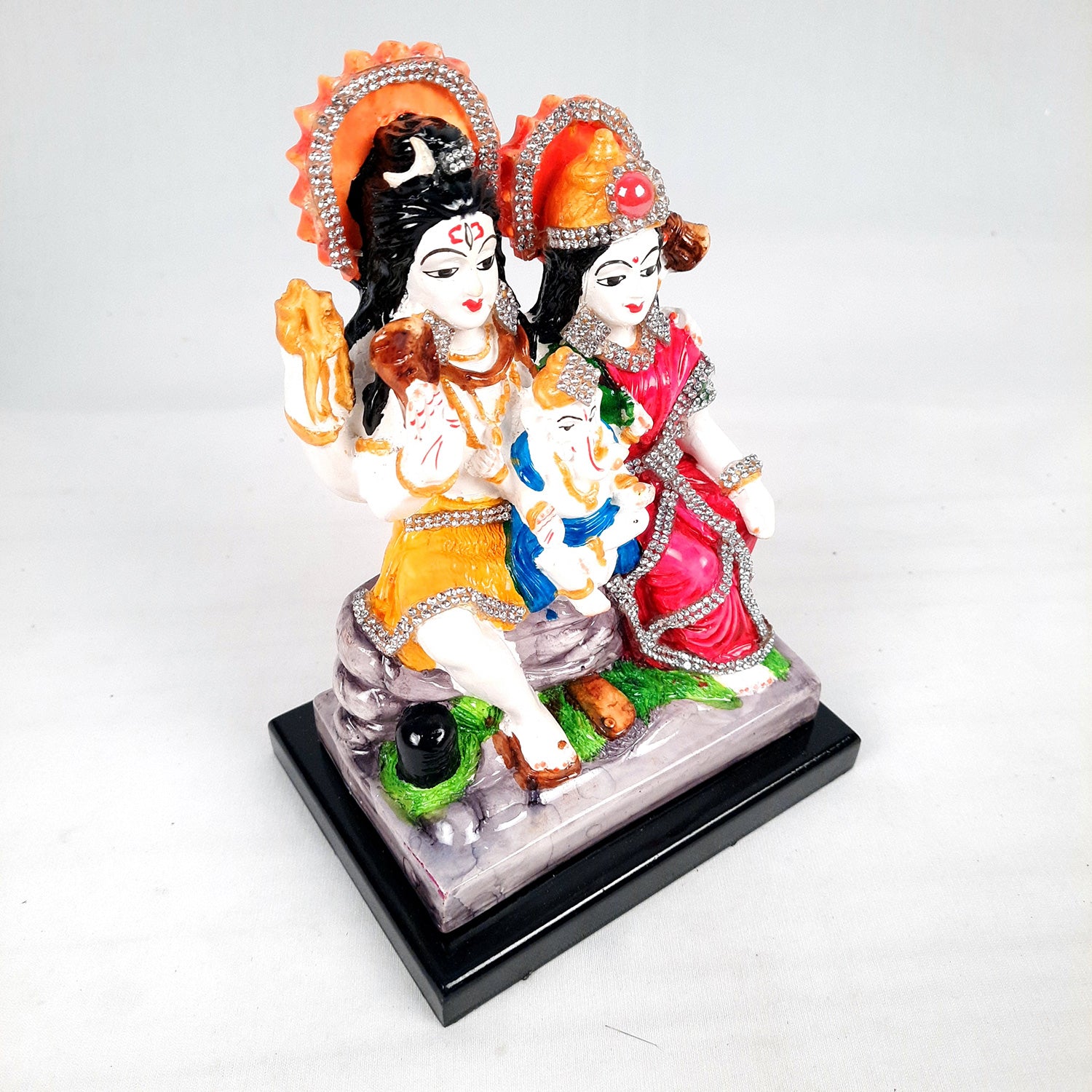 Shiv Parvati Ganesh Statue | Shiv Parivar Idol Showpiece - for Home, Puja Room, Table Decor, Living Room, Office Desk & Gift - apkamart