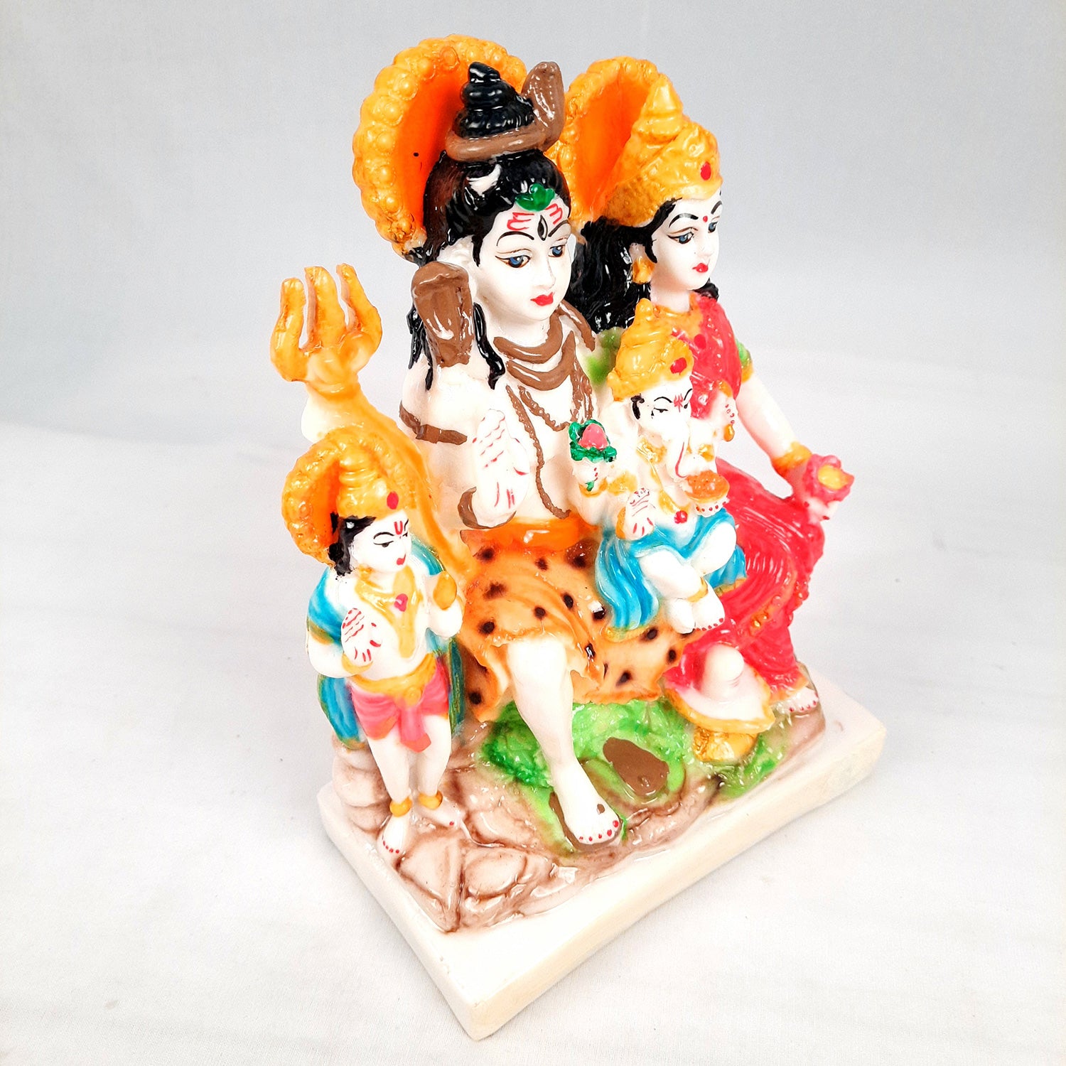 Shiv Parvati Ganesh & Kartikeya Statue | Shiv Parivar Idol Showpiece - for Home, Puja Room, Table Decor, Living Room, Office Desk & Gift - 9 Inch