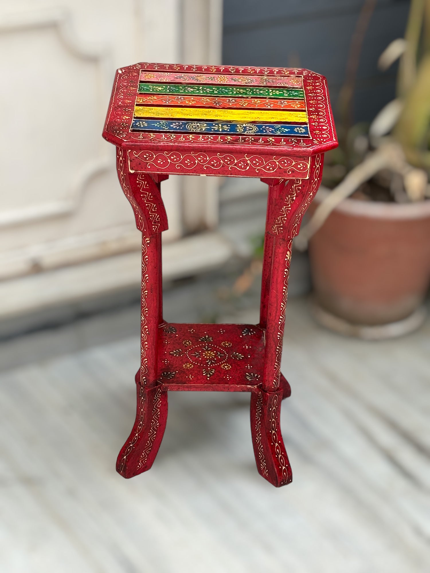 End Tables | Wooden Coffee Table |Side Table for Keeping Lamp, Vases & Plants | Wood Stool for Bedside, Home Decor, Corners, Sofa Side, Office & Gifts - 24 Inch - Apkamart #Color_Red