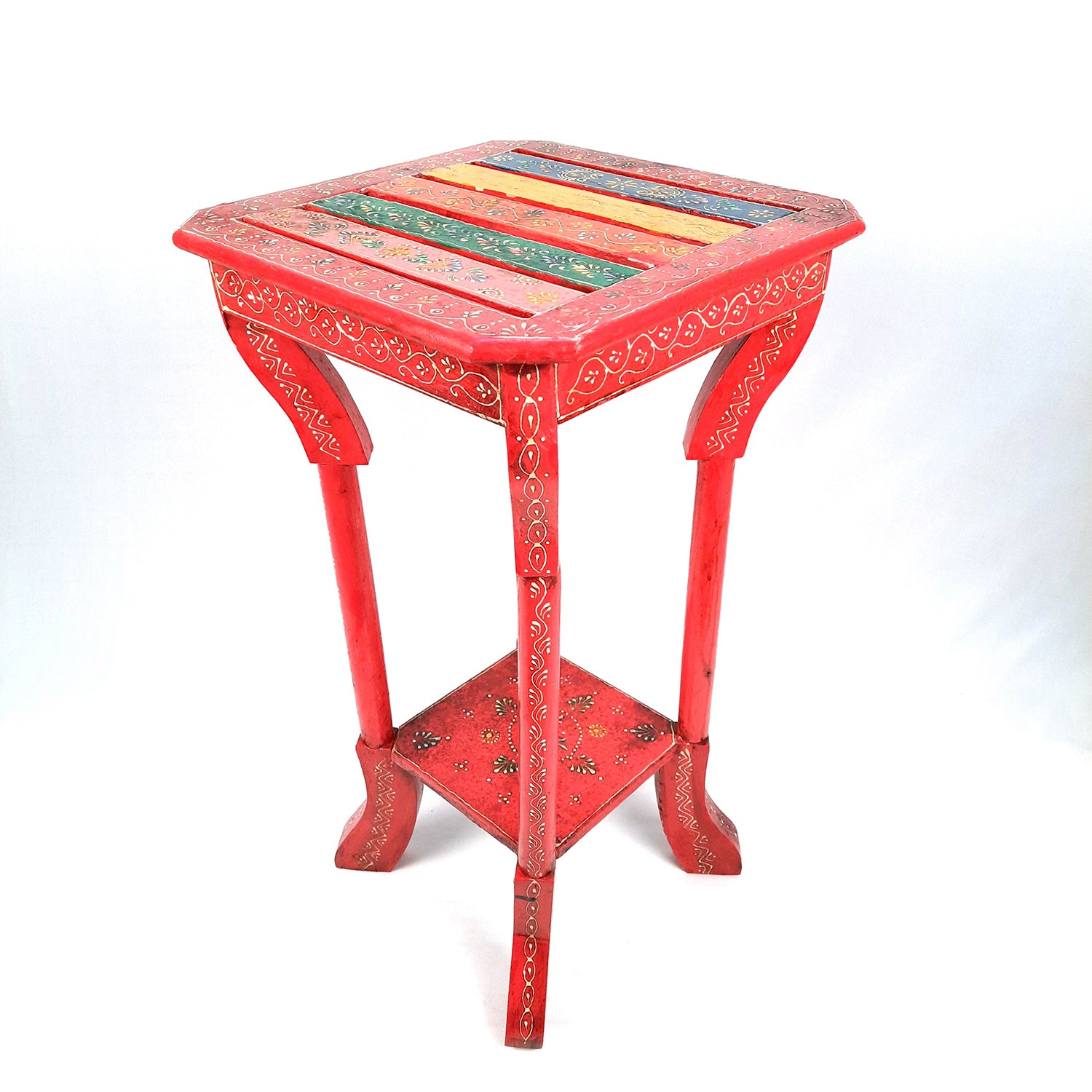 End Tables | Wooden Coffee Table |Side Table for Keeping Lamp, Vases & Plants | Wood Stool for Bedside, Home Decor, Corners, Sofa Side, Office & Gifts - 24 Inch - Apkamart #Color_Red