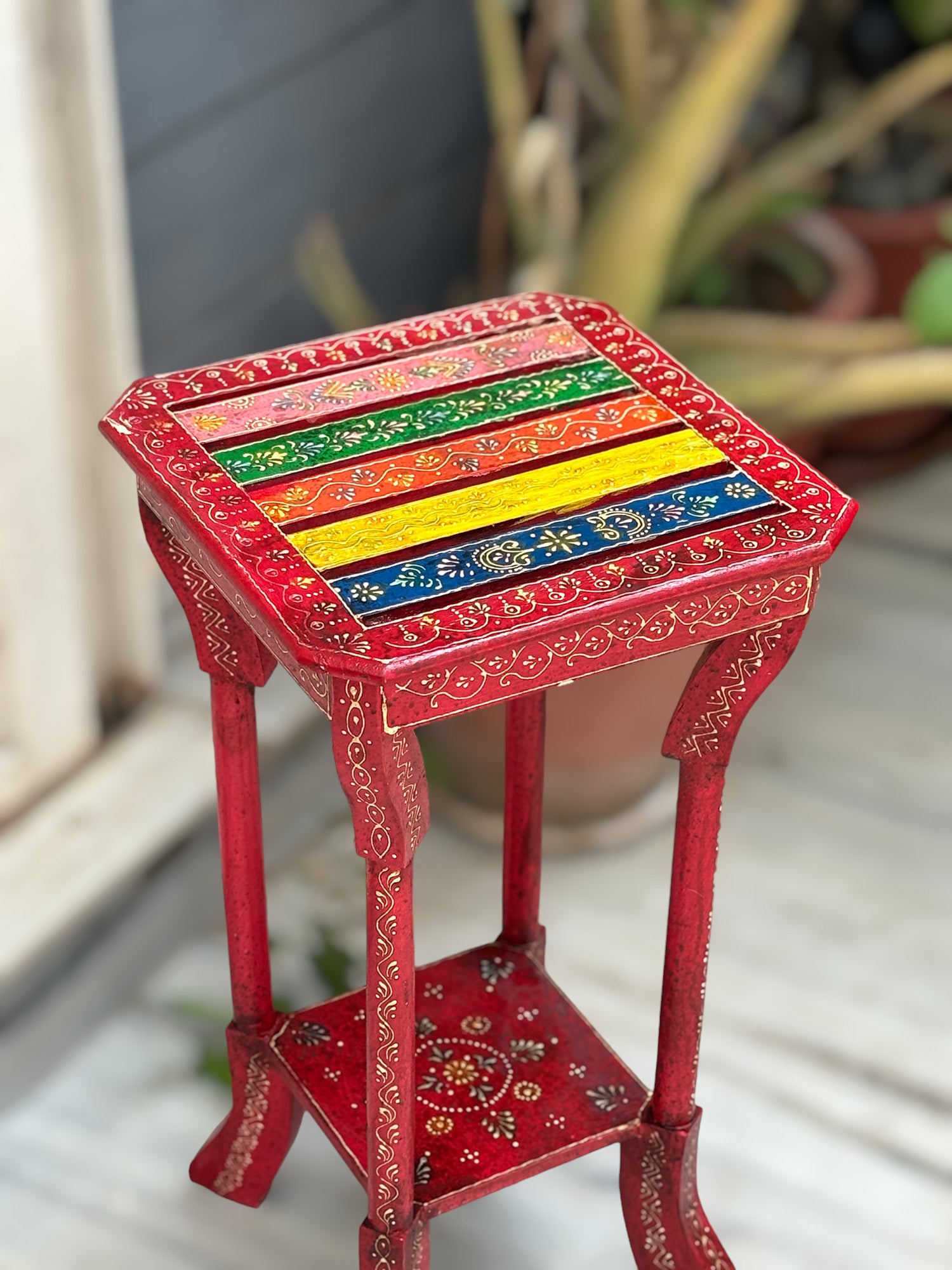 End Tables | Wooden Coffee Table |Side Table for Keeping Lamp, Vases & Plants | Wood Stool for Bedside, Home Decor, Corners, Sofa Side, Office & Gifts - 24 Inch - Apkamart #Color_Red