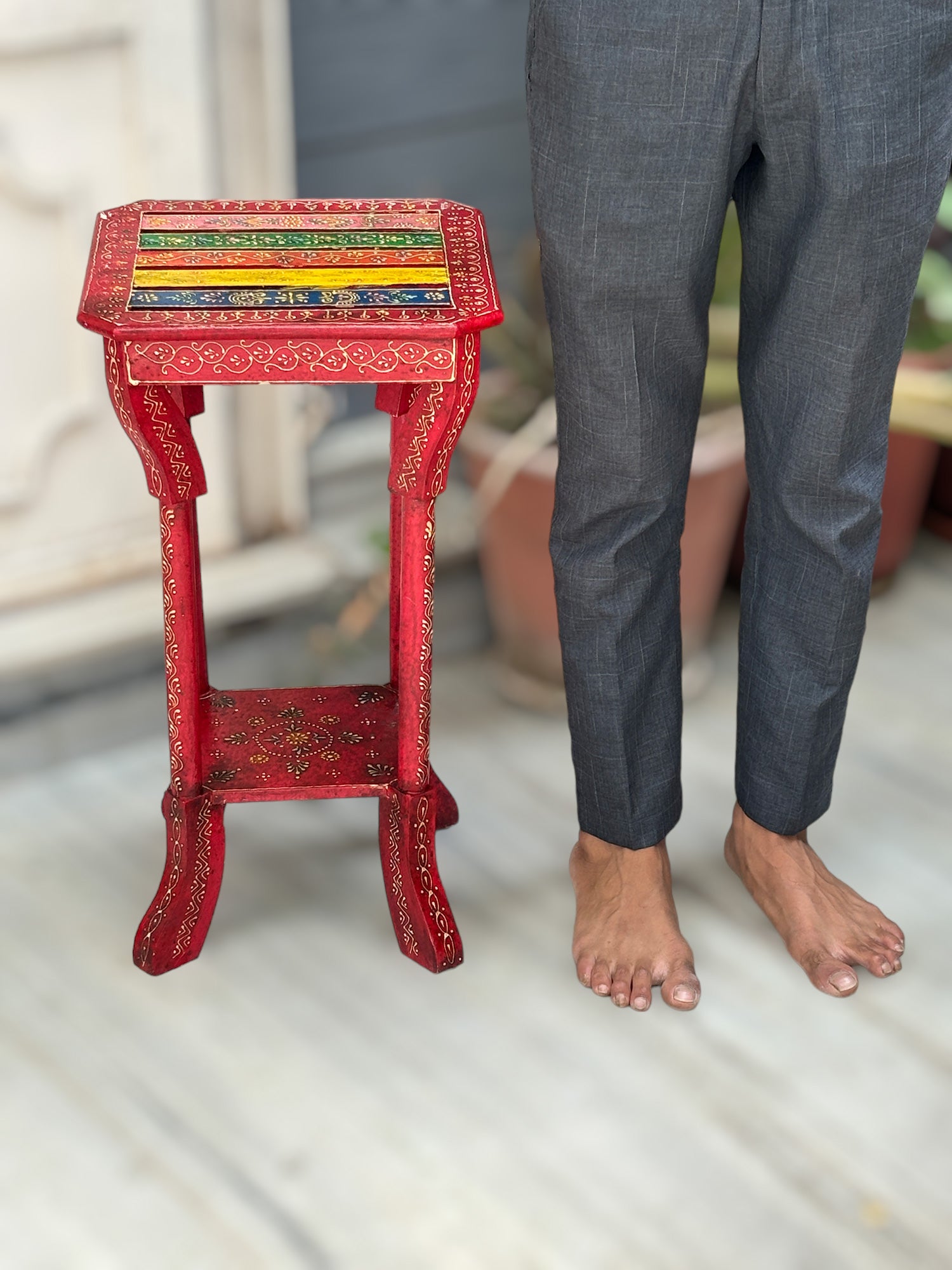 End Tables | Wooden Coffee Table |Side Table for Keeping Lamp, Vases & Plants | Wood Stool for Bedside, Home Decor, Corners, Sofa Side, Office & Gifts - 24 Inch - Apkamart #Color_Red